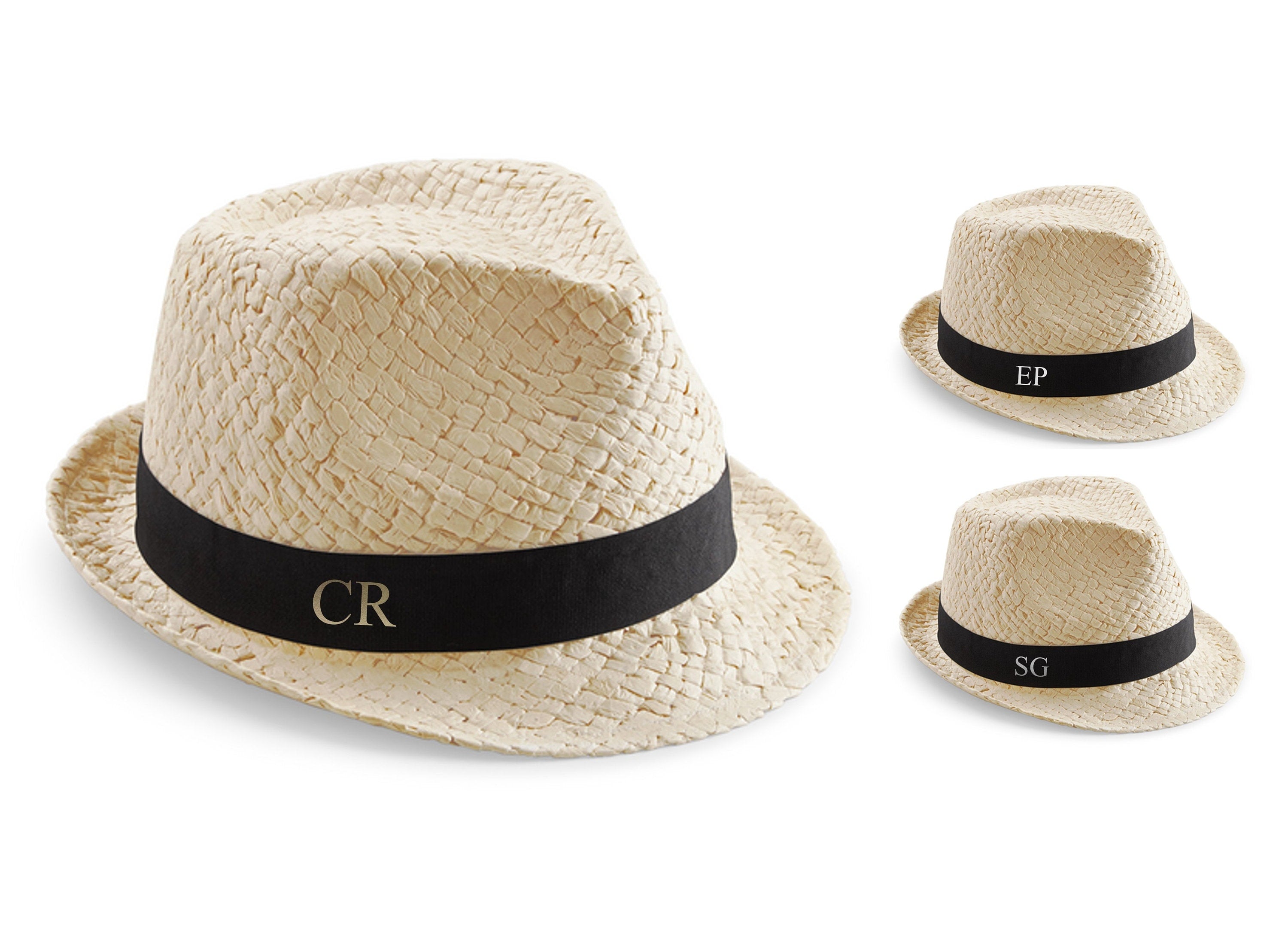 Personalised Initials Monogram Straw Trilby Beach Summer Hat