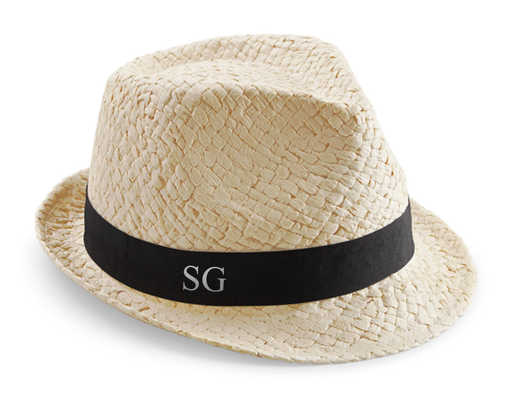 Personalised Initials Monogram Straw Trilby Beach Summer Hat