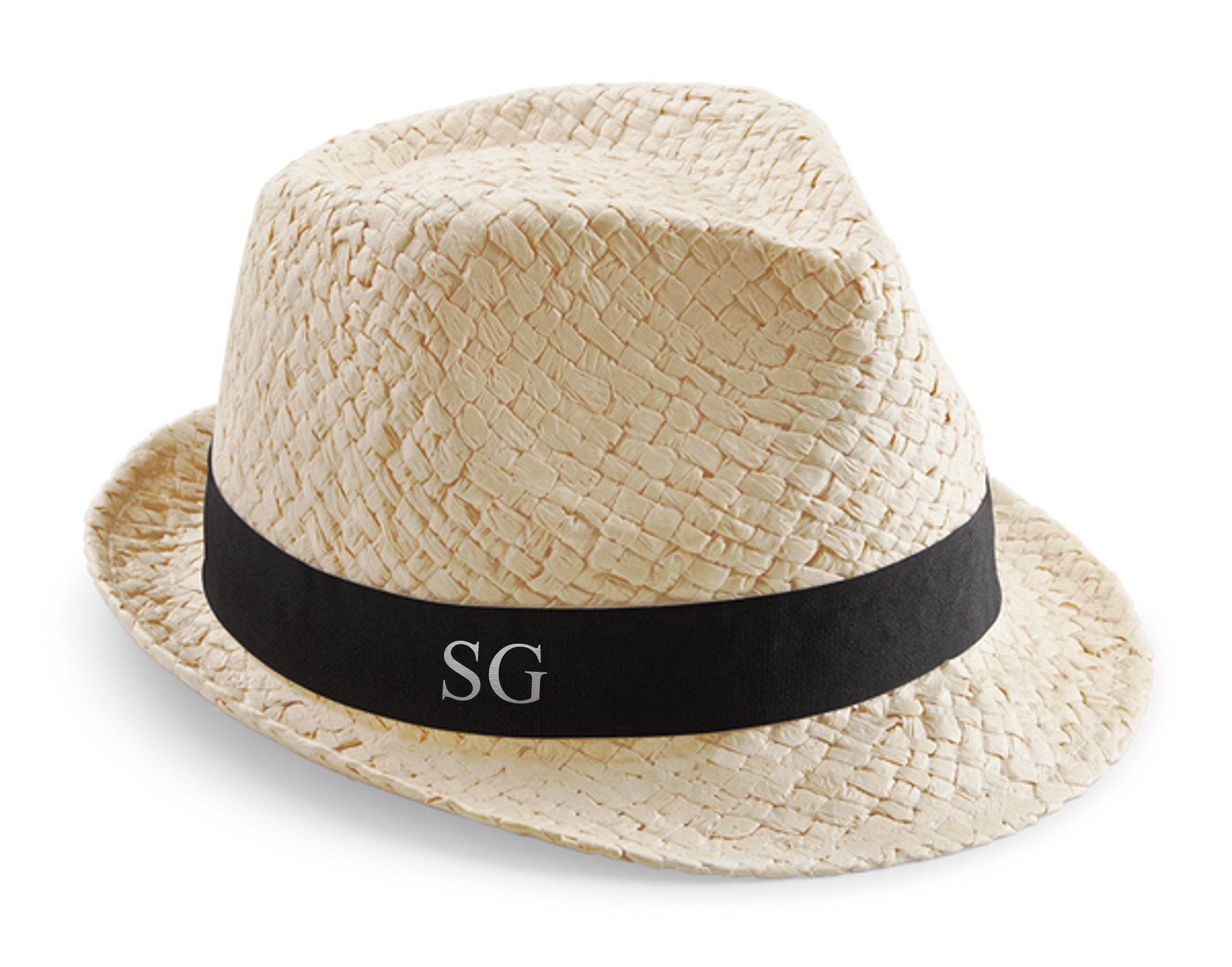 Personalised Initials Monogram Straw Trilby Beach Summer Hat