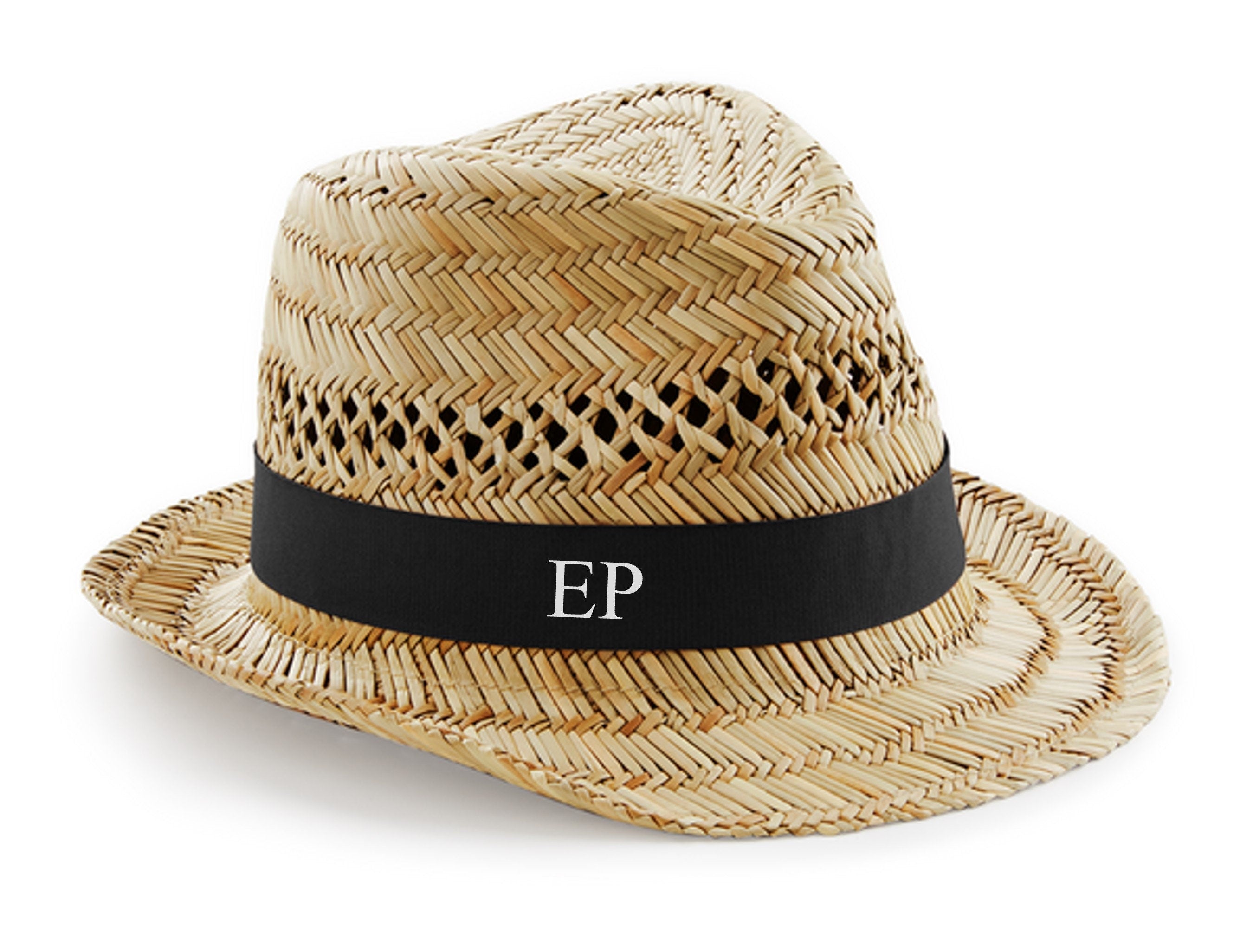 Personalised Initials Monogram Straw Trilby Beach Summer Hat