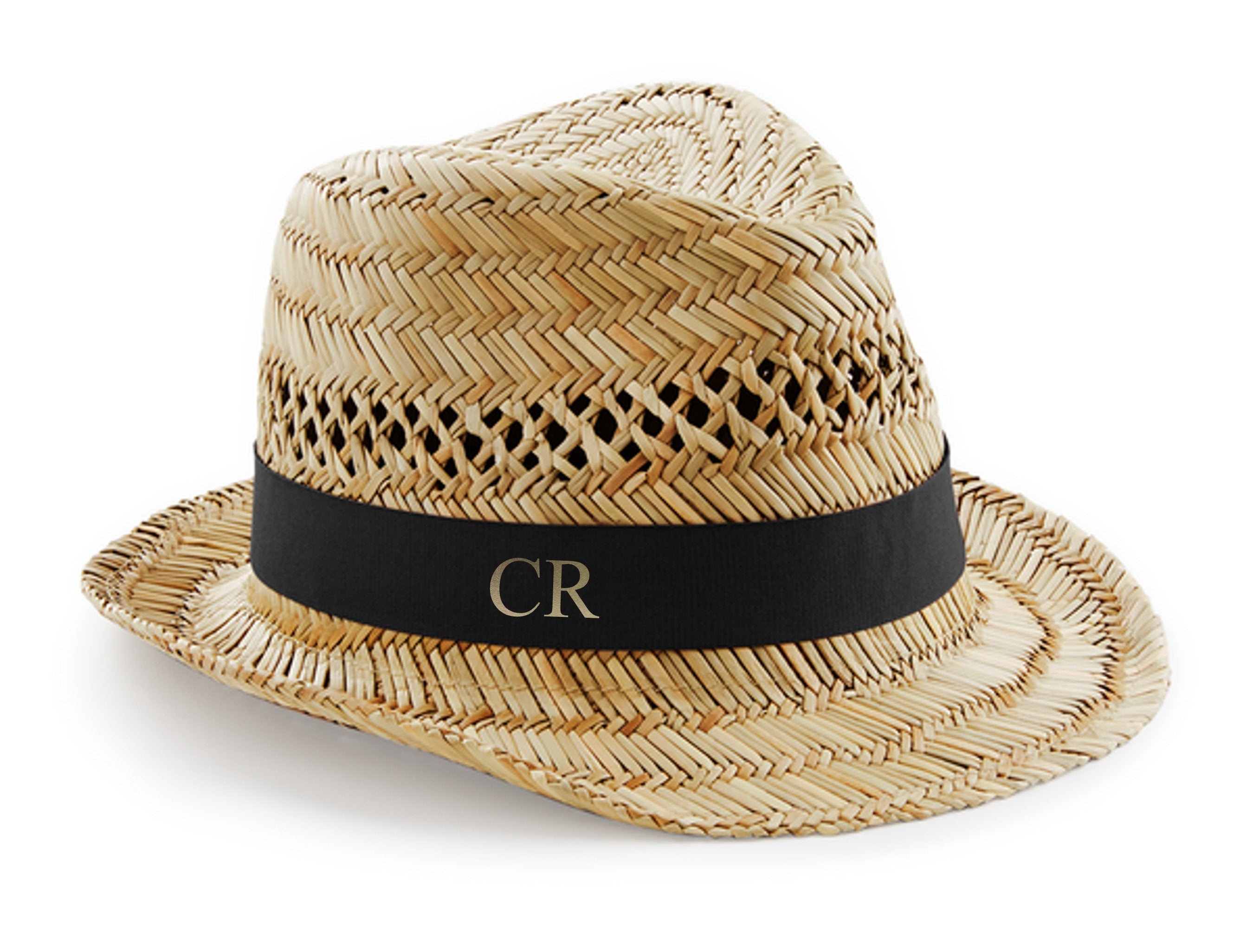 Personalised Initials Monogram Straw Trilby Beach Summer Hat