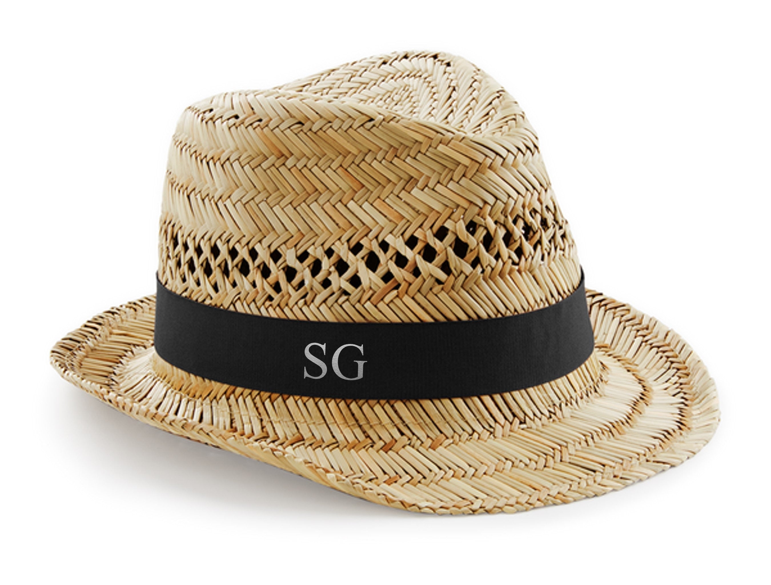 Personalised Initials Monogram Straw Trilby Beach Summer Hat