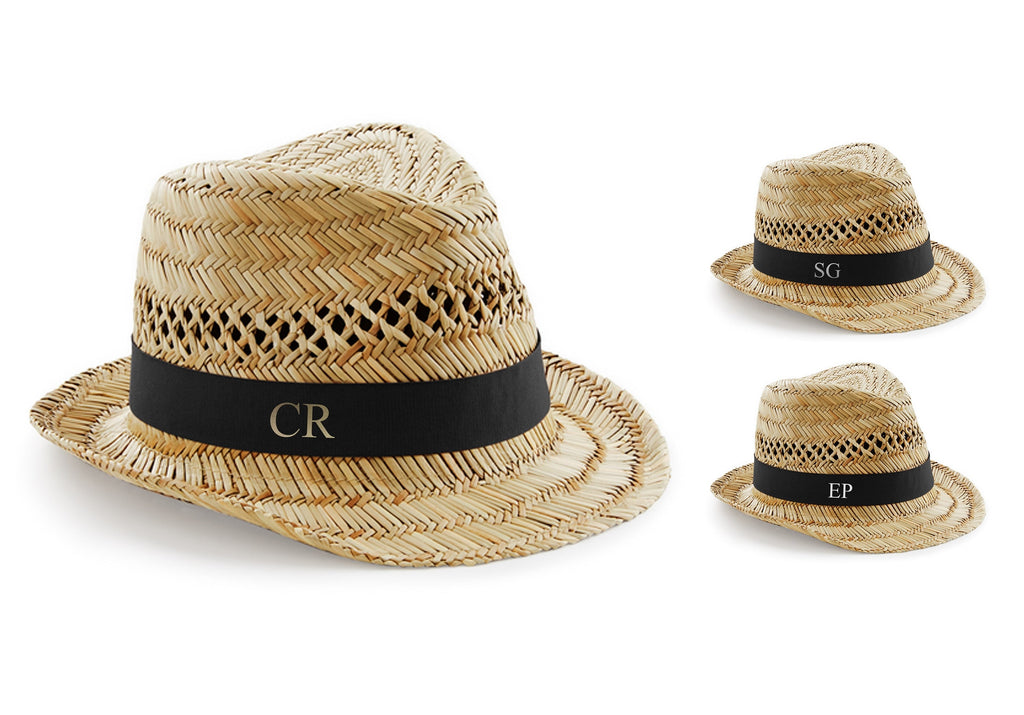 Personalised Initials Monogram Straw Trilby Beach Summer Hat
