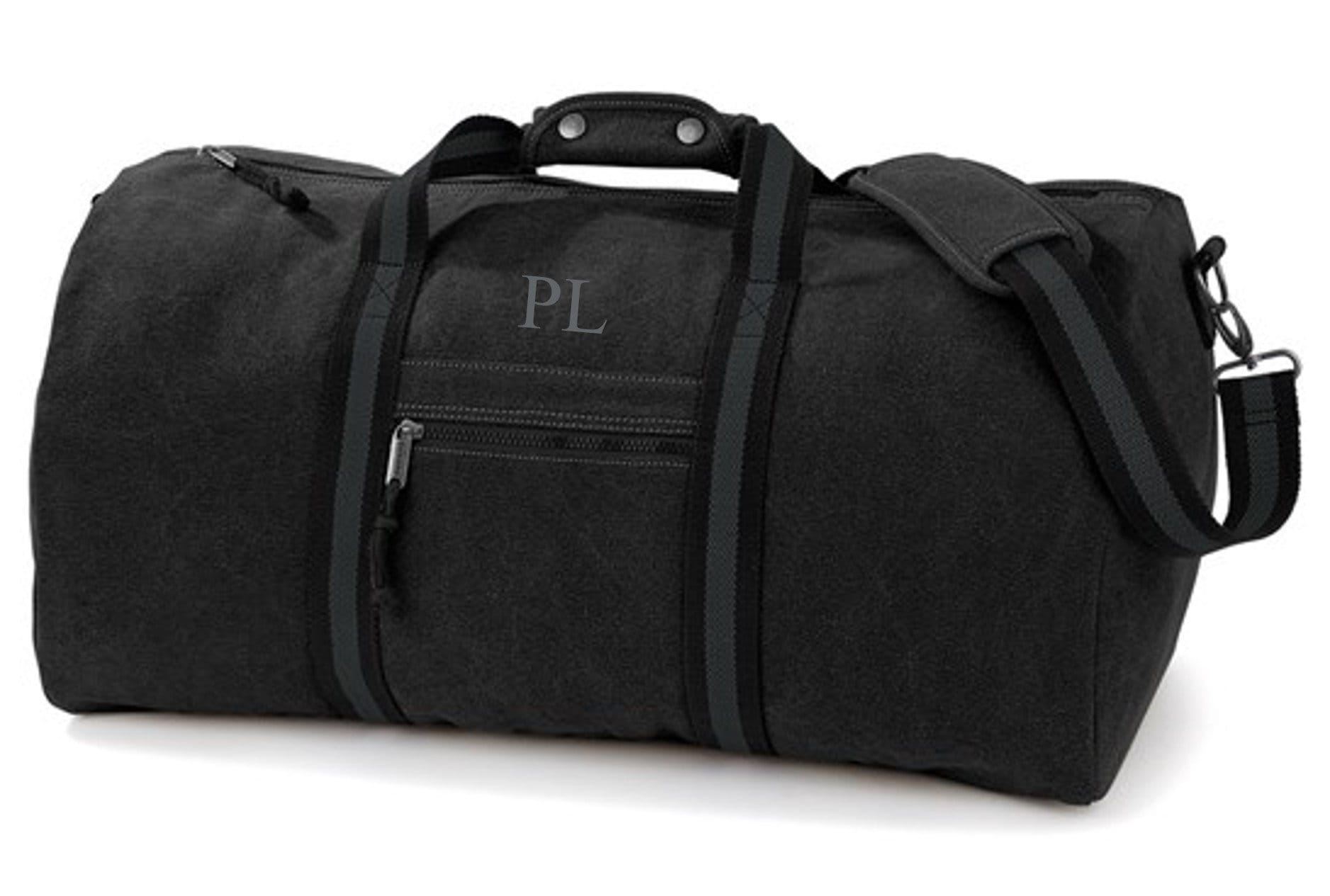 Personalised Initials Monogram Weekend Vintage Canvas Holdall Overnighter Bag