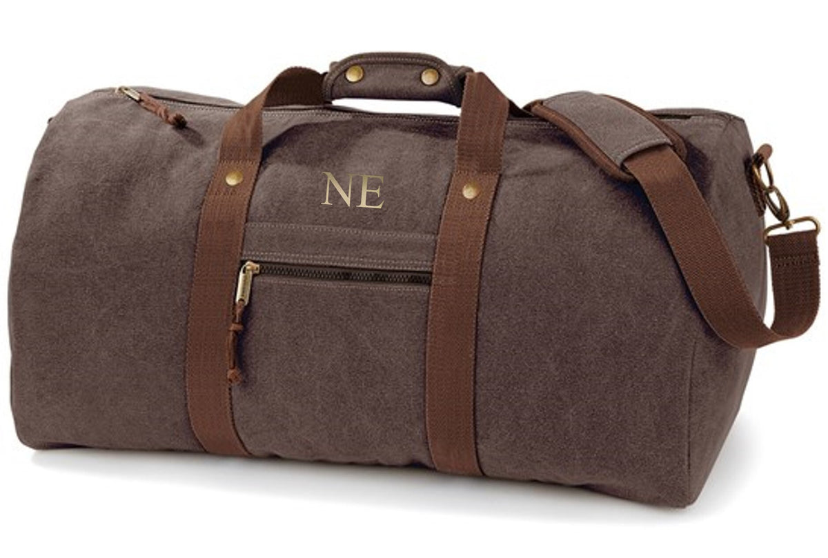 Personalised Initials Monogram Weekend Vintage Canvas Holdall Overnighter Bag
