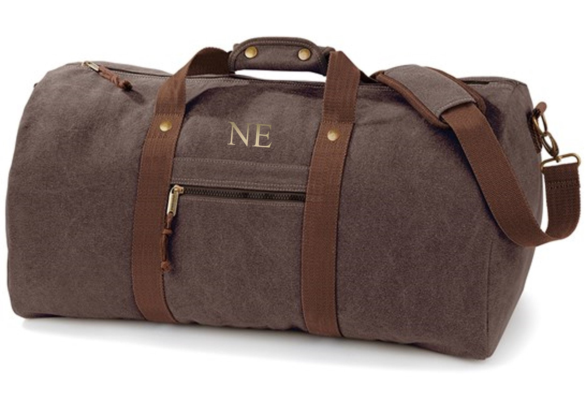 Personalised Initials Monogram Weekend Vintage Canvas Holdall Overnighter Bag