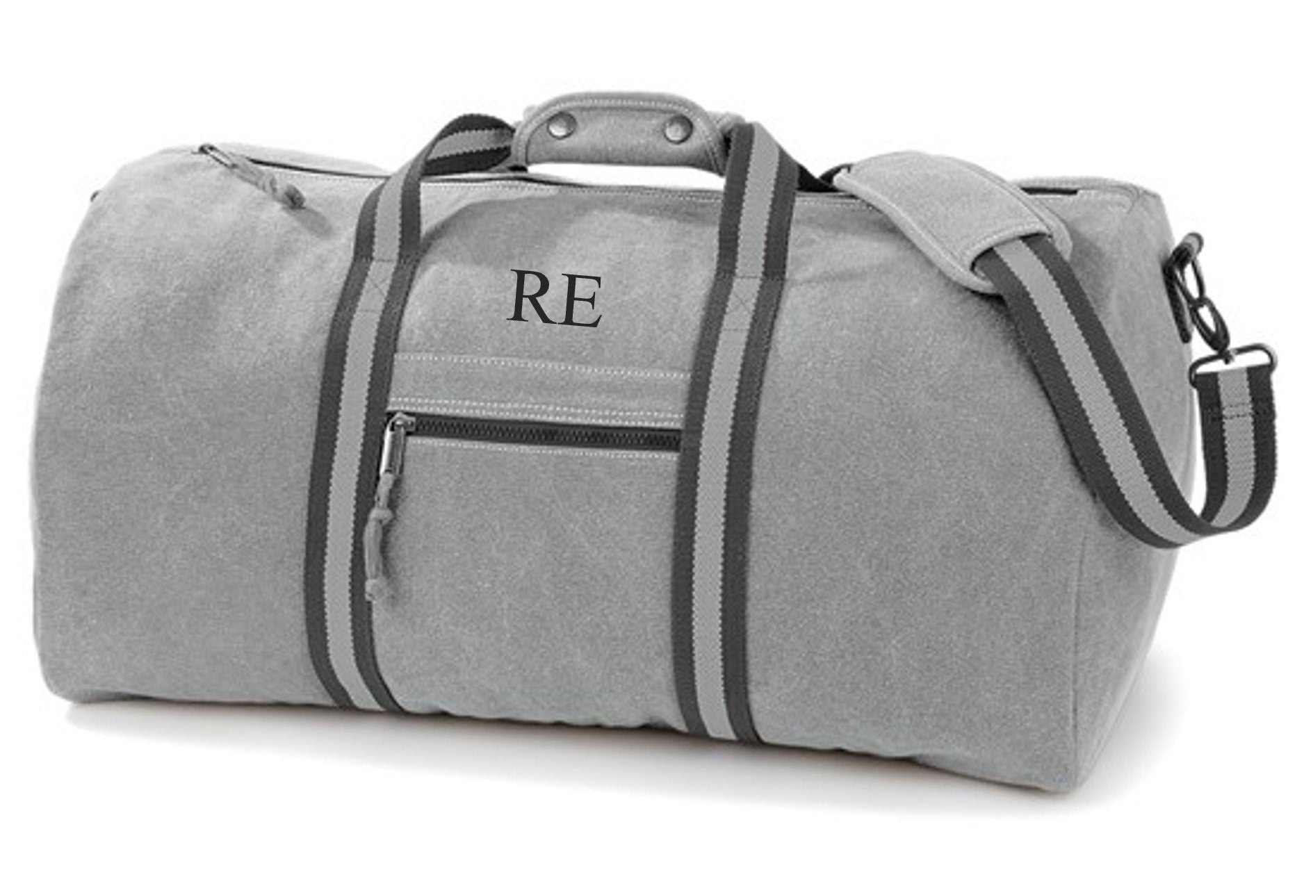 Personalised Initials Monogram Weekend Vintage Canvas Holdall Overnighter Bag
