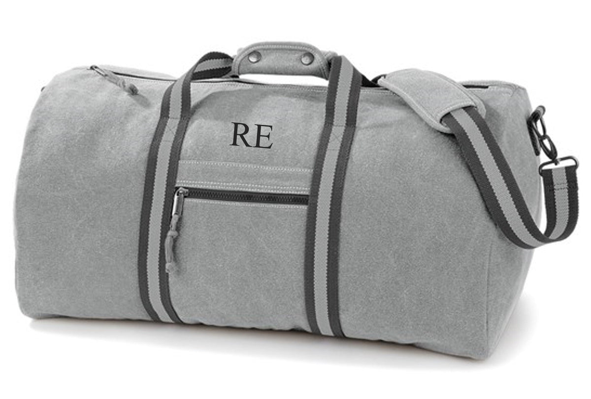 Personalised Initials Monogram Weekend Vintage Canvas Holdall Overnighter Bag