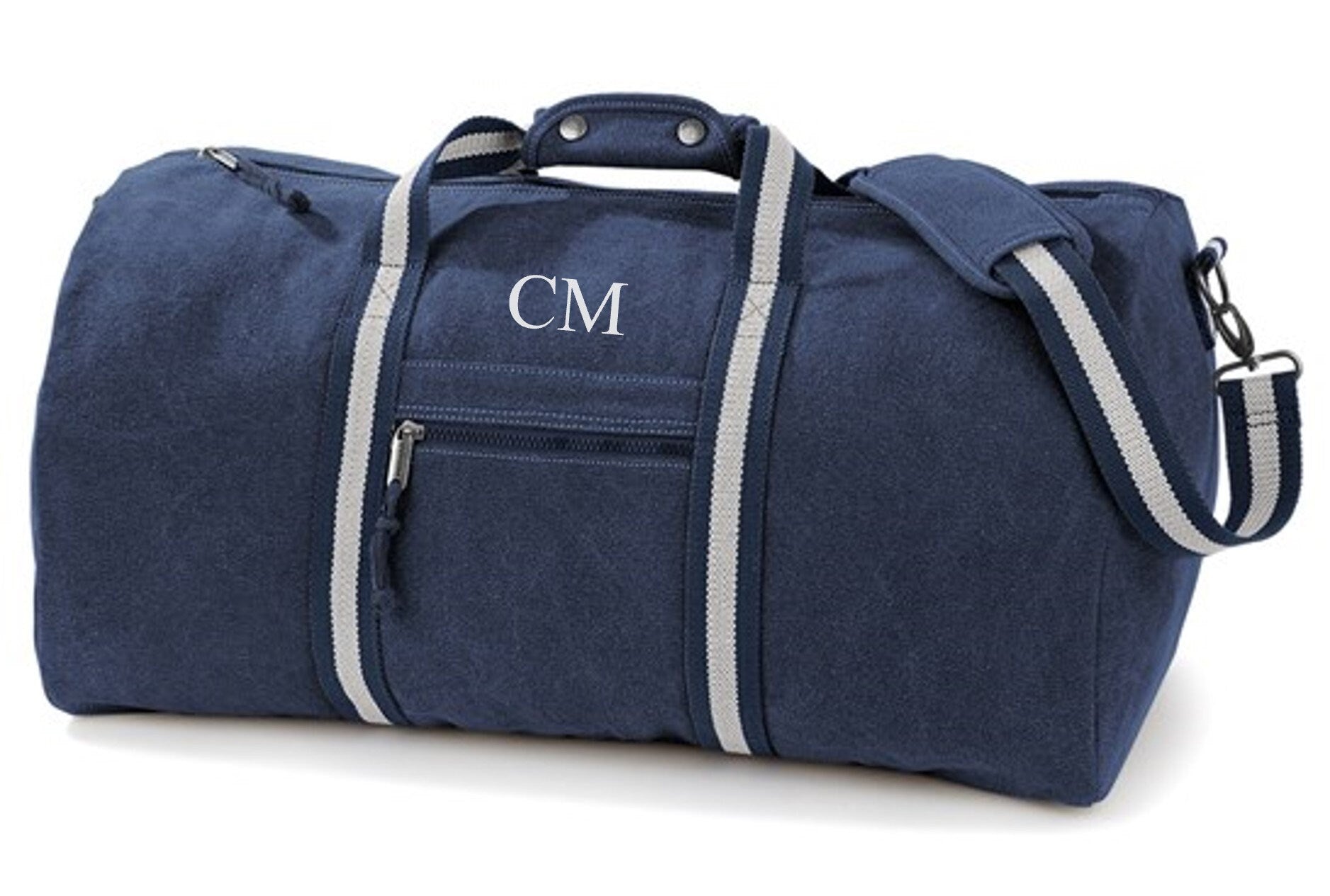 Personalised Initials Monogram Weekend Vintage Canvas Holdall Overnighter Bag