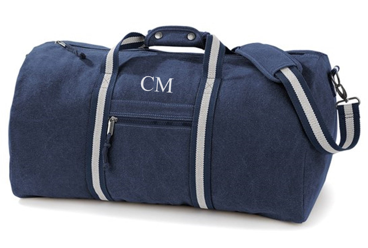Personalised Initials Monogram Weekend Vintage Canvas Holdall Overnighter Bag