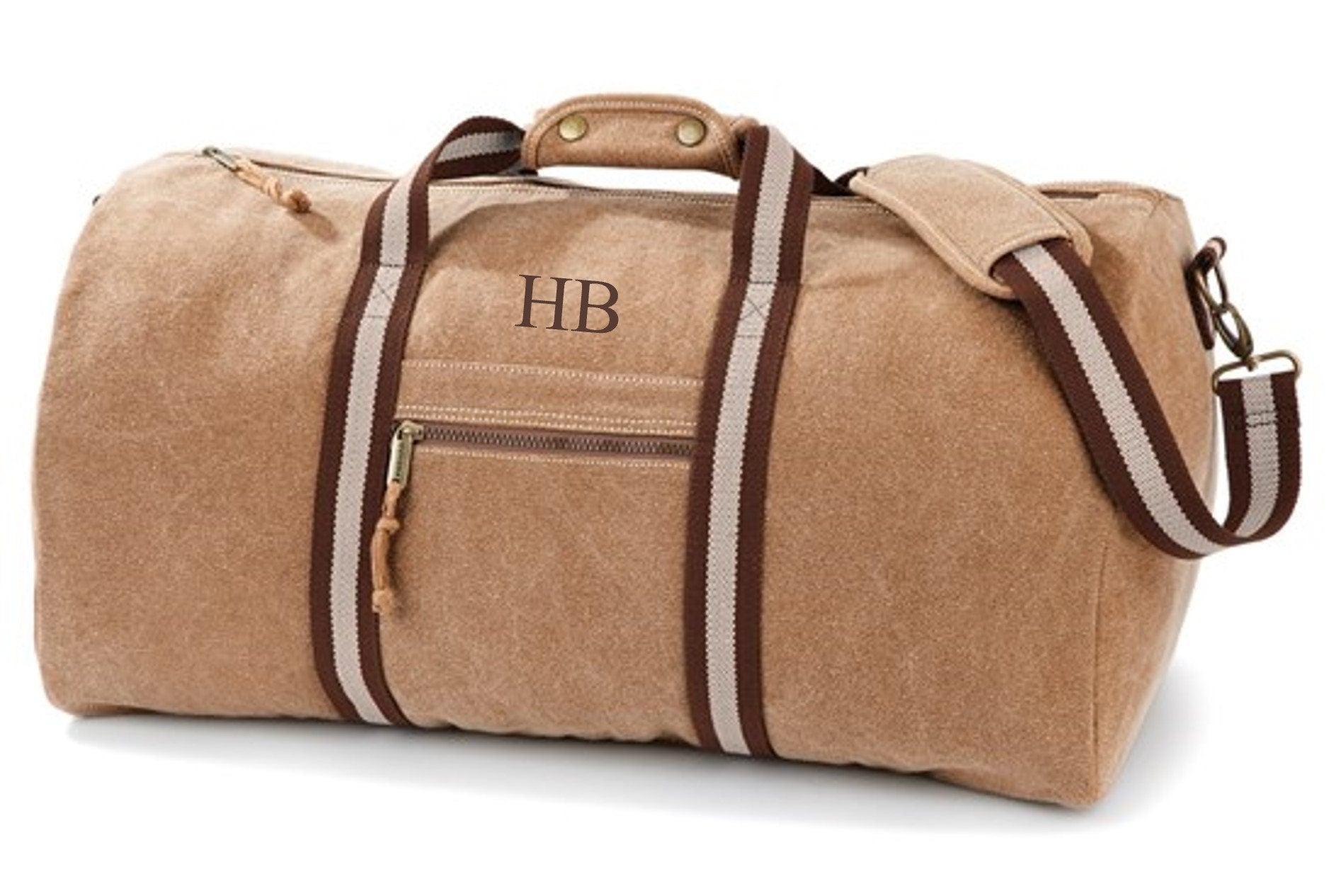 Personalised Initials Monogram Weekend Vintage Canvas Holdall Overnighter Bag