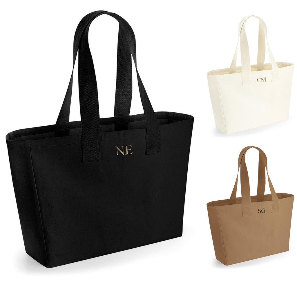 Personalised Initials Monogram Canvas Shopper Tote Beach Bag