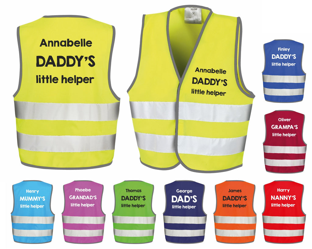 Children's Personalised Text Little Helper Hi-Vis Waistcoat Reflective Safety Vest
