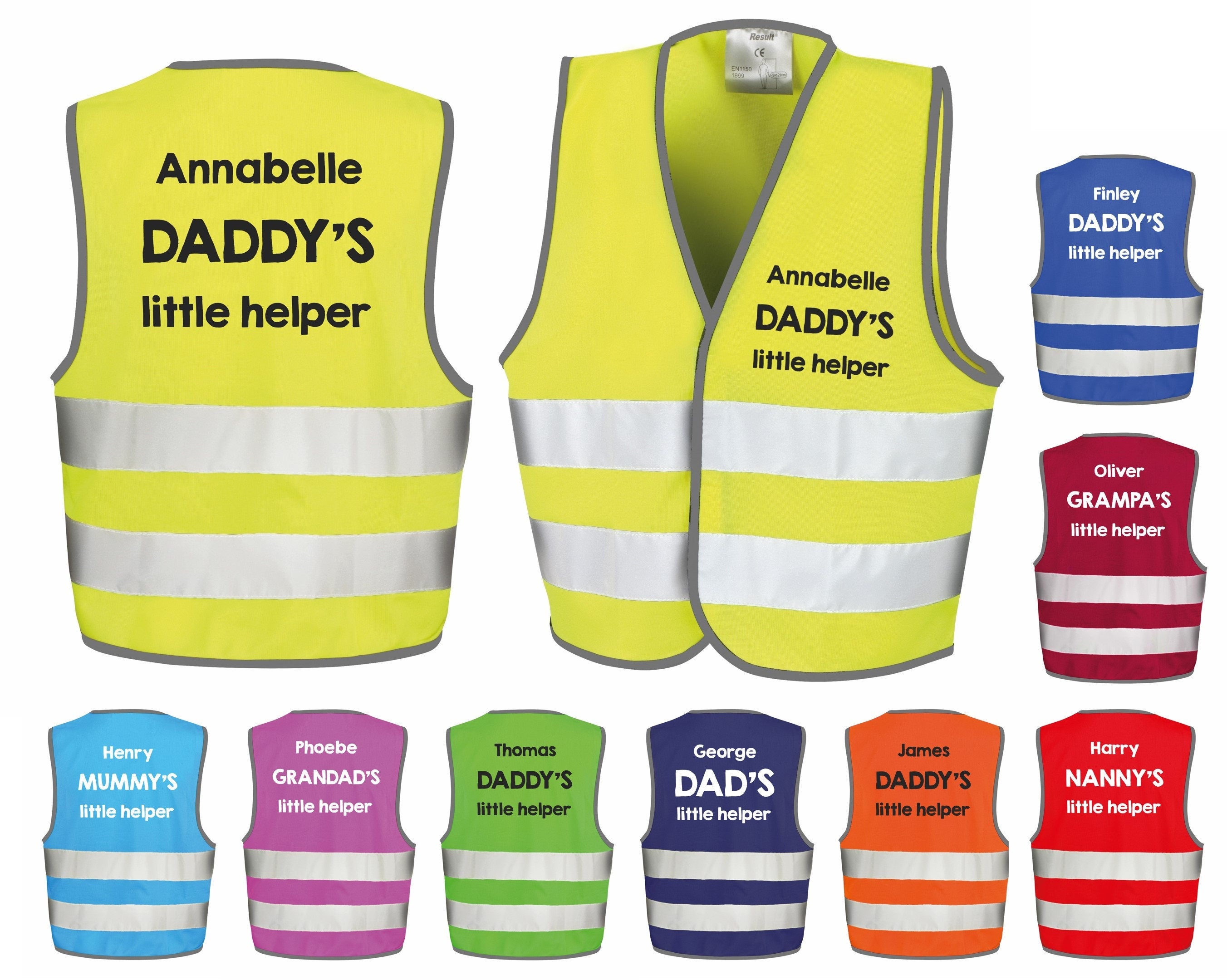 Children's Personalised Text Little Helper Hi-Vis Waistcoat Reflective Safety Vest