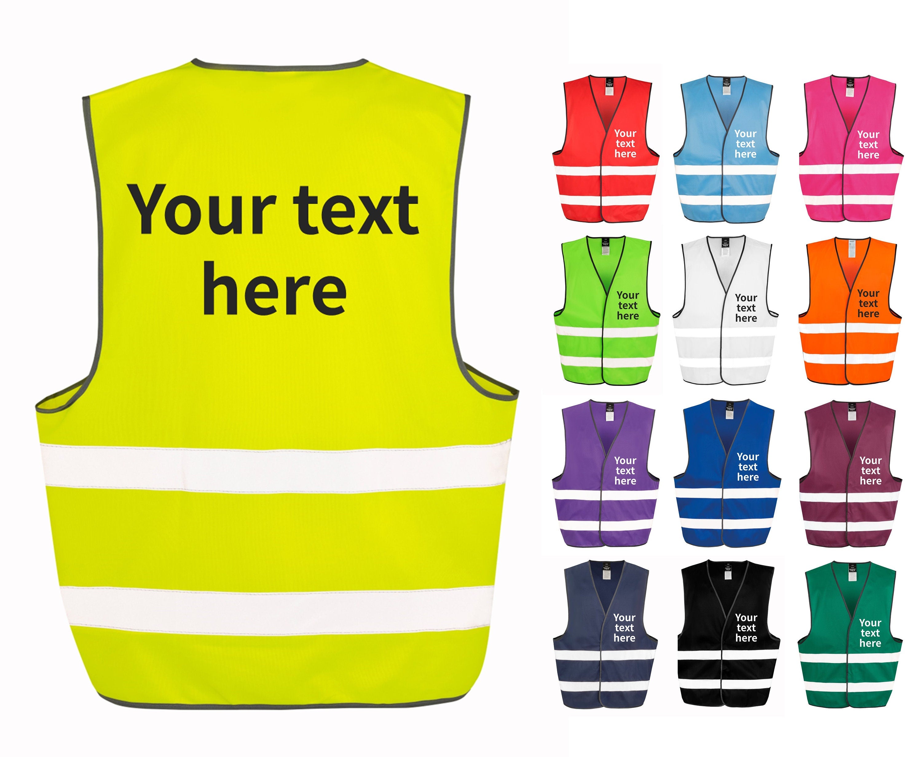 Adults Personalised Text Hi-Vis Waistcoat Reflective Safety Vest