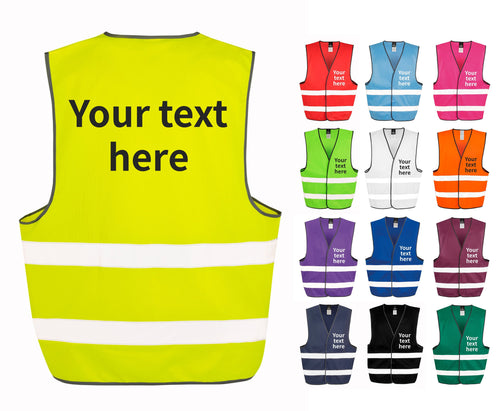 Adults Personalised Text Hi-Vis Waistcoat Reflective Safety Vest
