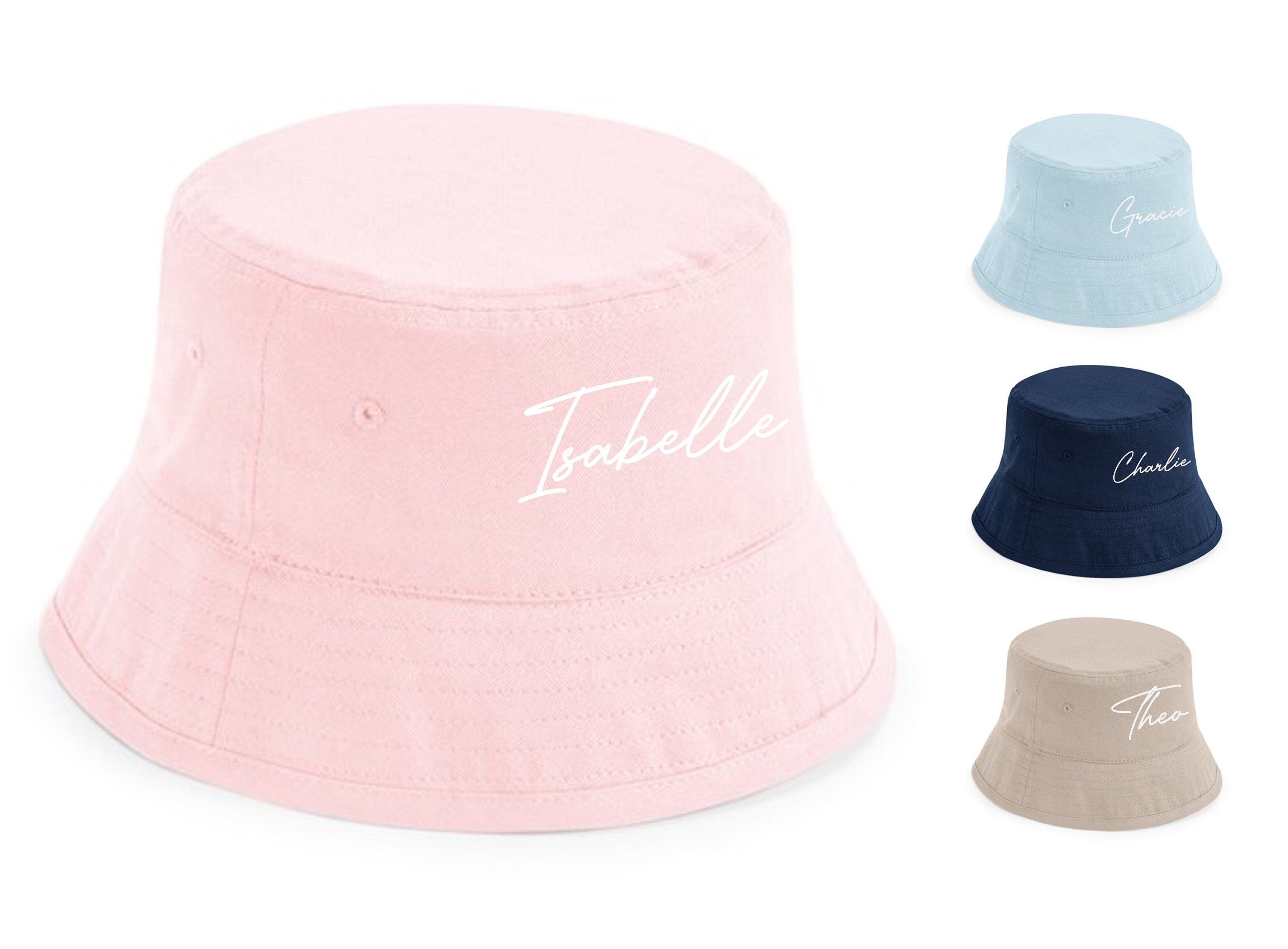Kids Personalised Name Organic Cotton Bucket Summer Sun Hat UPF50+