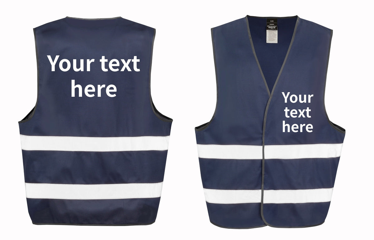 Adults Personalised Text Hi-Vis Waistcoat Reflective Safety Vest