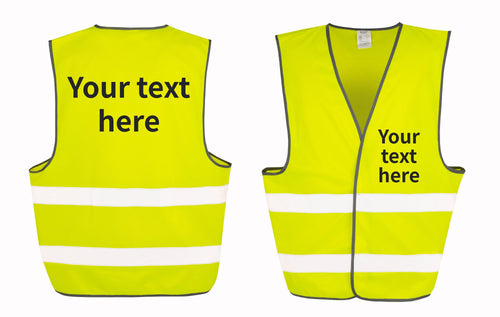 Adults Personalised Text Hi-Vis Waistcoat Reflective Safety Vest