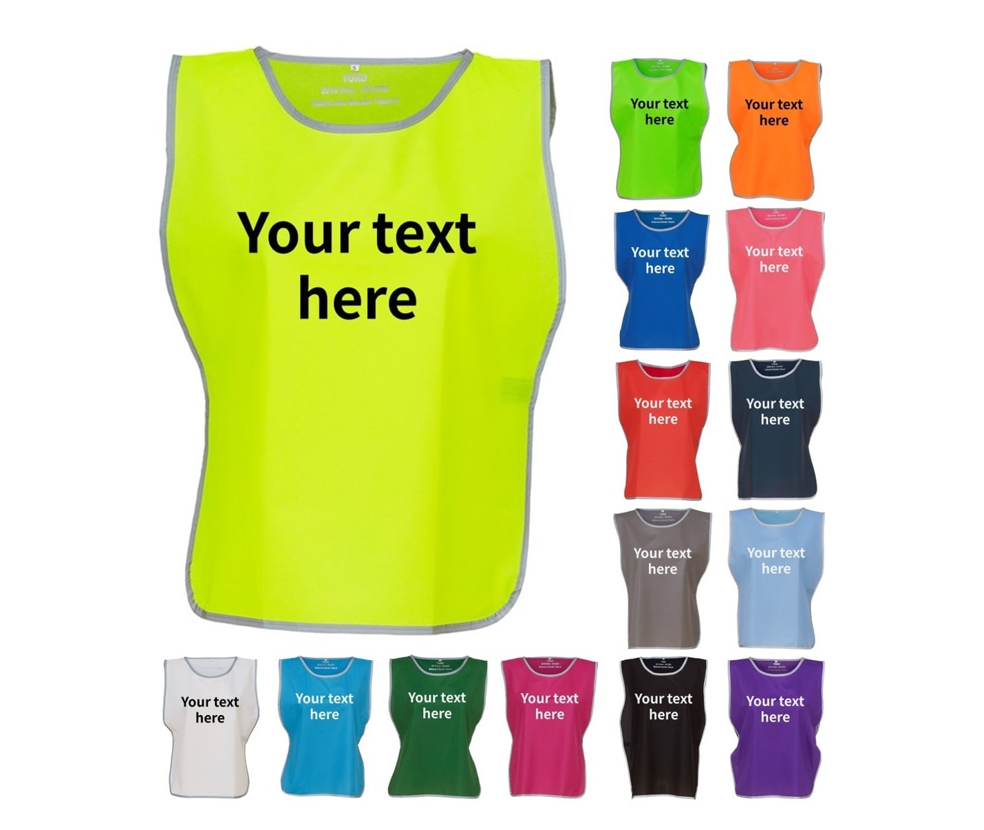 Kids & Adults Personalised Text Hi-Vis Tabard Reflective Sports Team Waistcoat Safety Vest