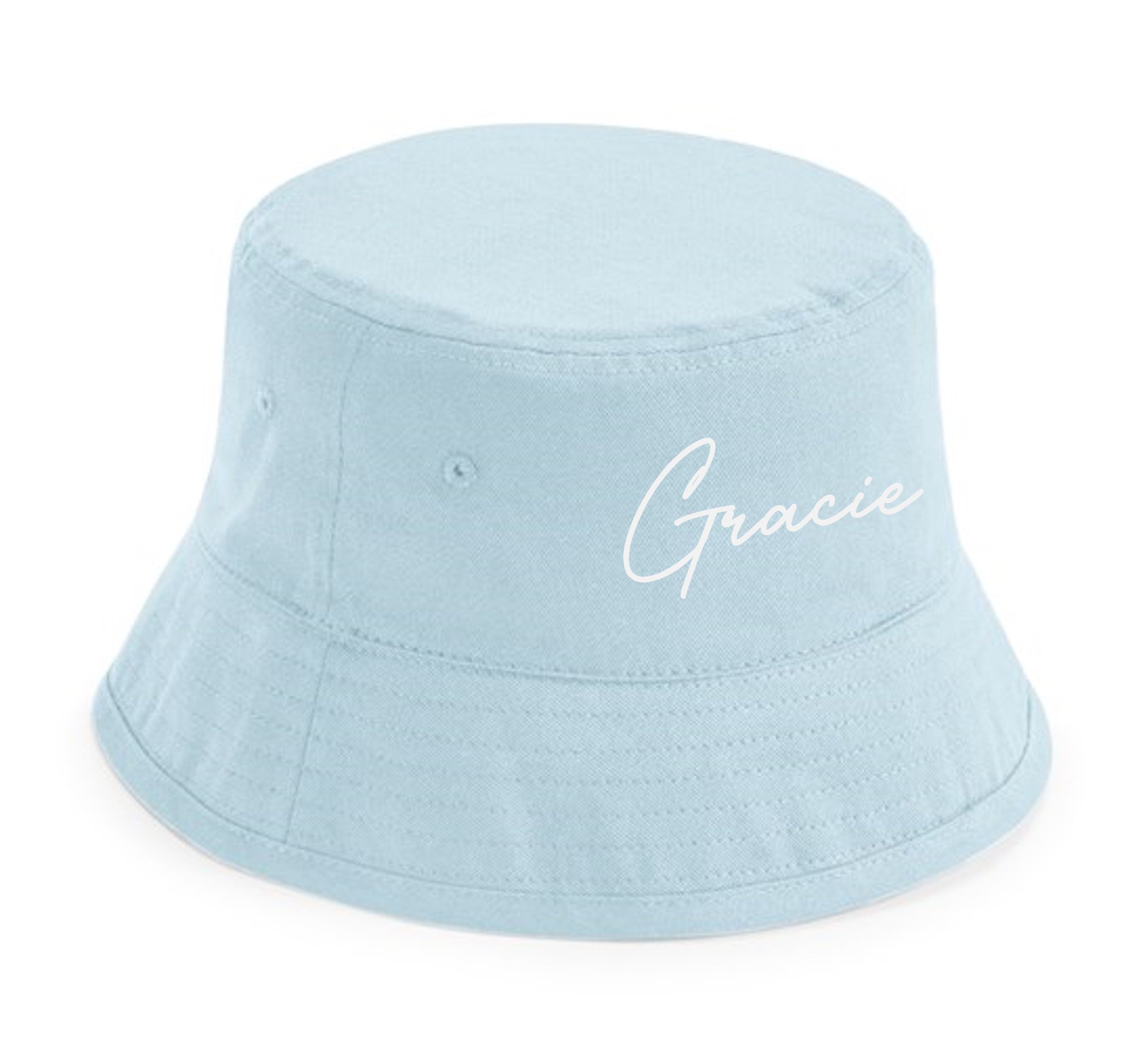 Kids Personalised Name Organic Cotton Bucket Summer Sun Hat UPF50+