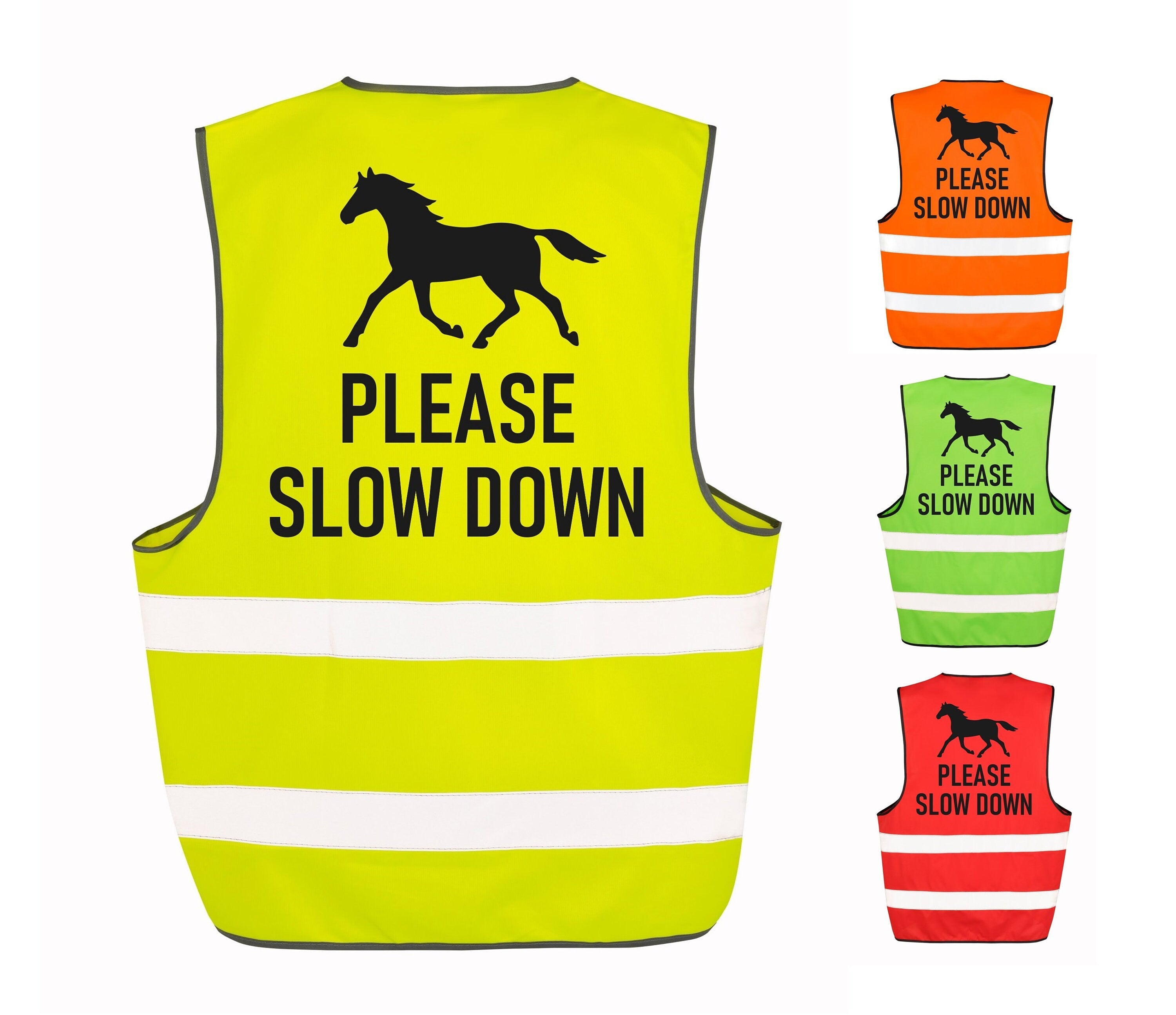 Kids & Adults Horse Riding Please Slow Down Hi-Vis Waistcoat Reflective Safety Vest