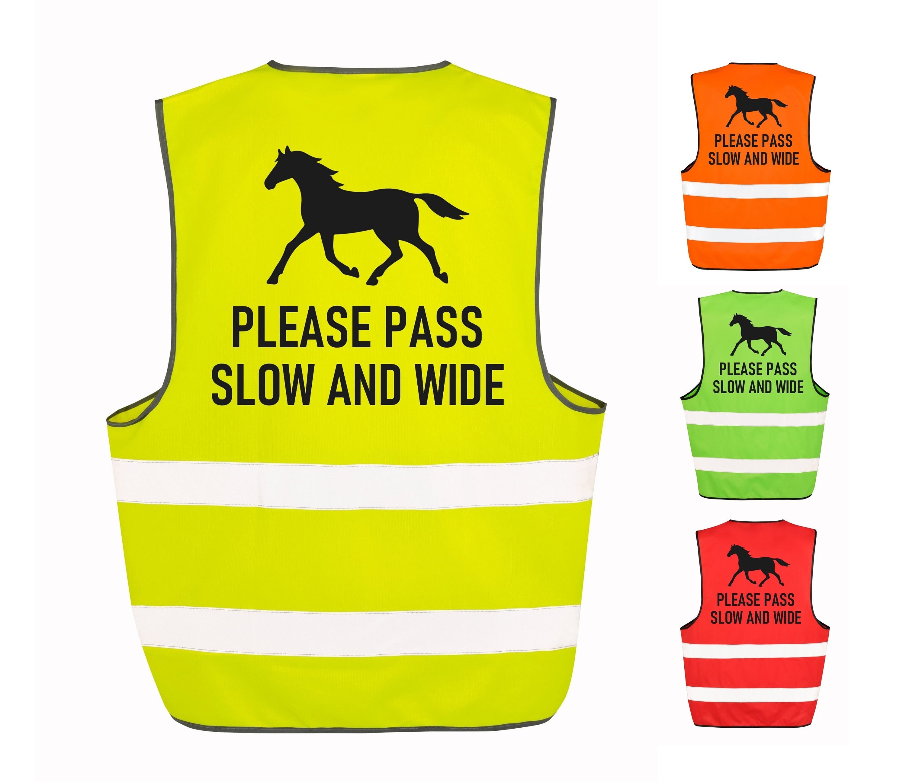 Kids & Adults Horse Riding Please Pass Slow And Wide Hi-Vis Waistcoat Reflective Safety Vest