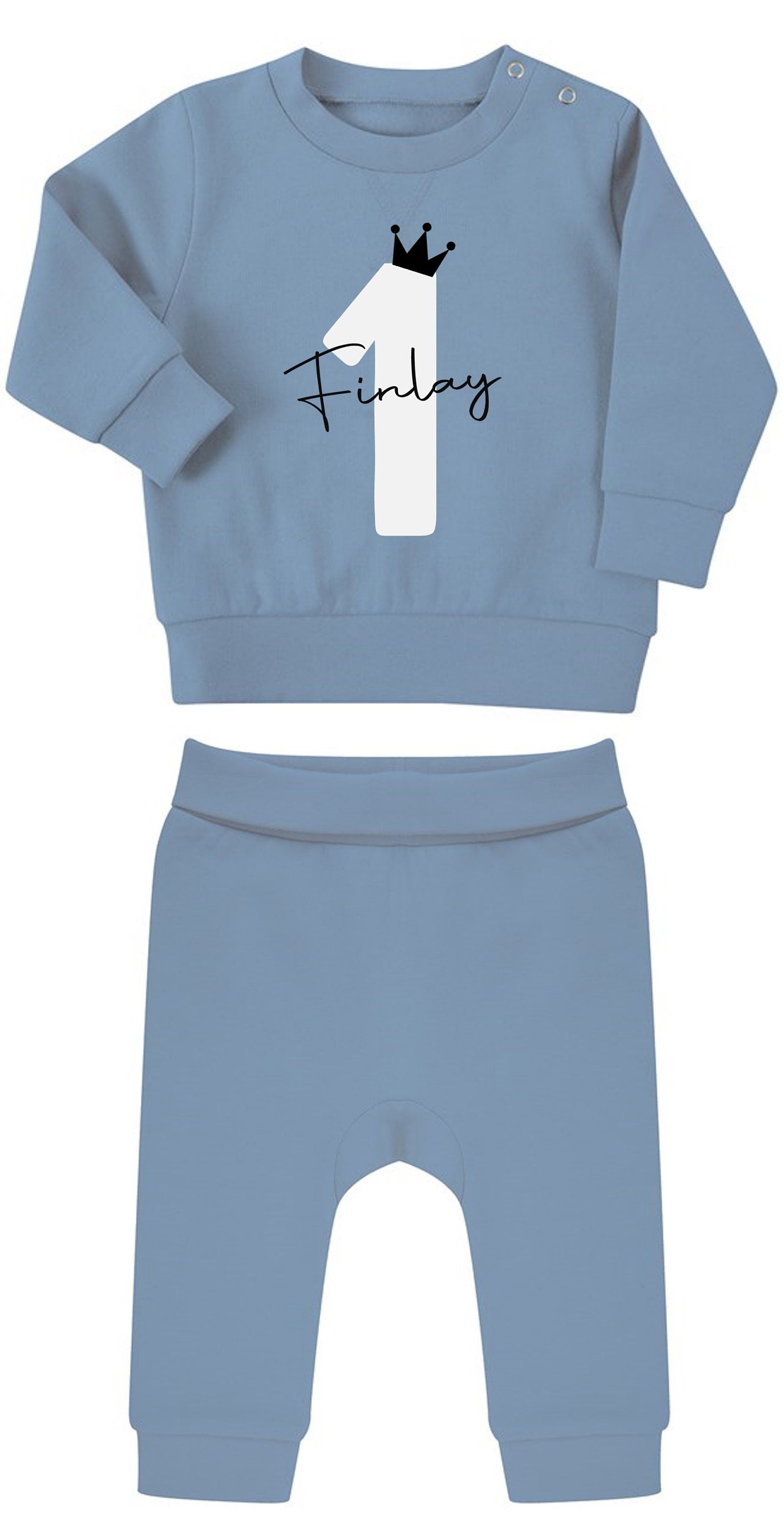 Personalised Name Age Baby & Toddler Sustainable Sweatshirt and Joggers Set Birthday Year Outfit