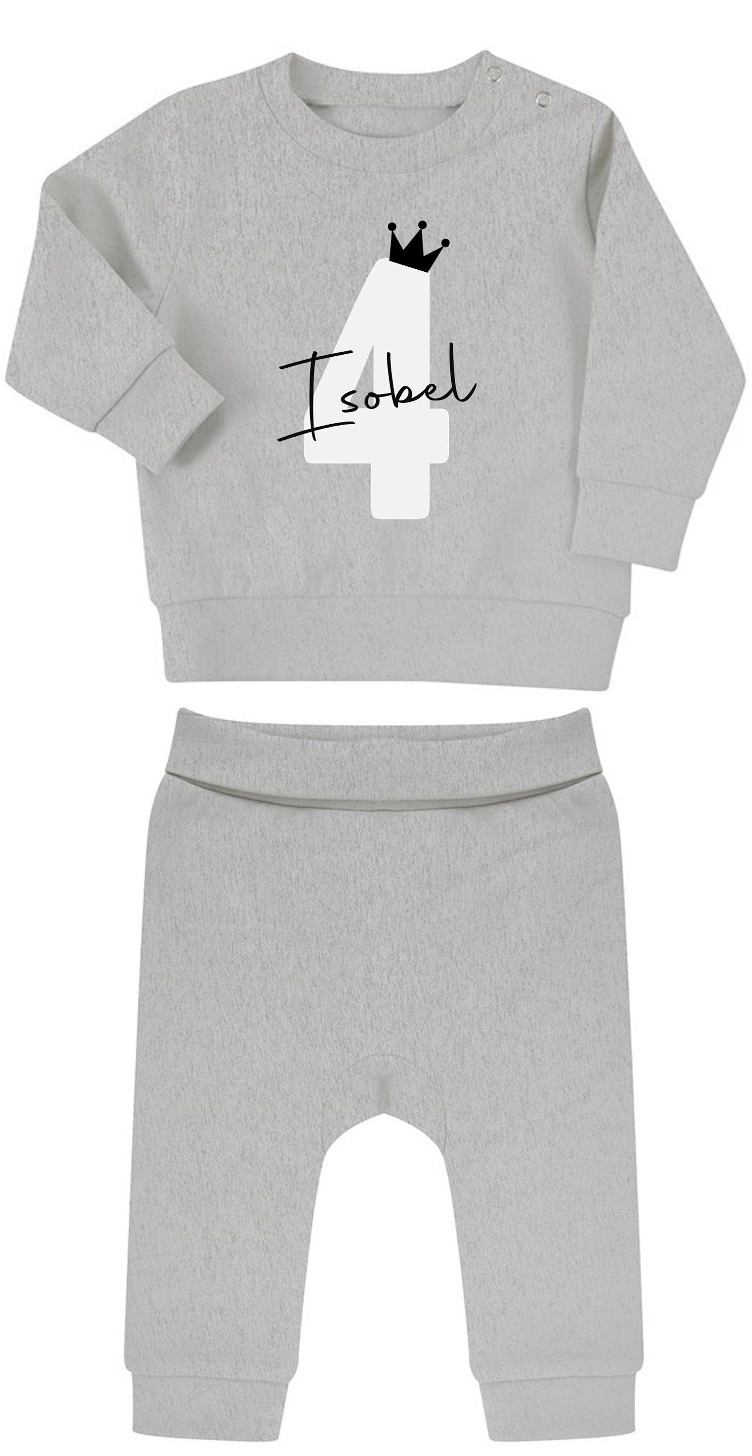 Personalised Name Age Baby & Toddler Sustainable Sweatshirt and Joggers Set Birthday Year Outfit