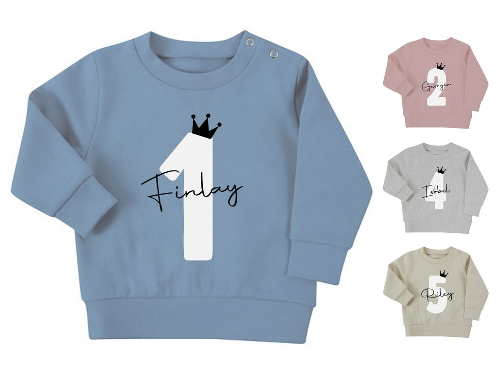 Personalised Name Age Baby & Toddler Sustainable Sweatshirt Birthday Year Outfit