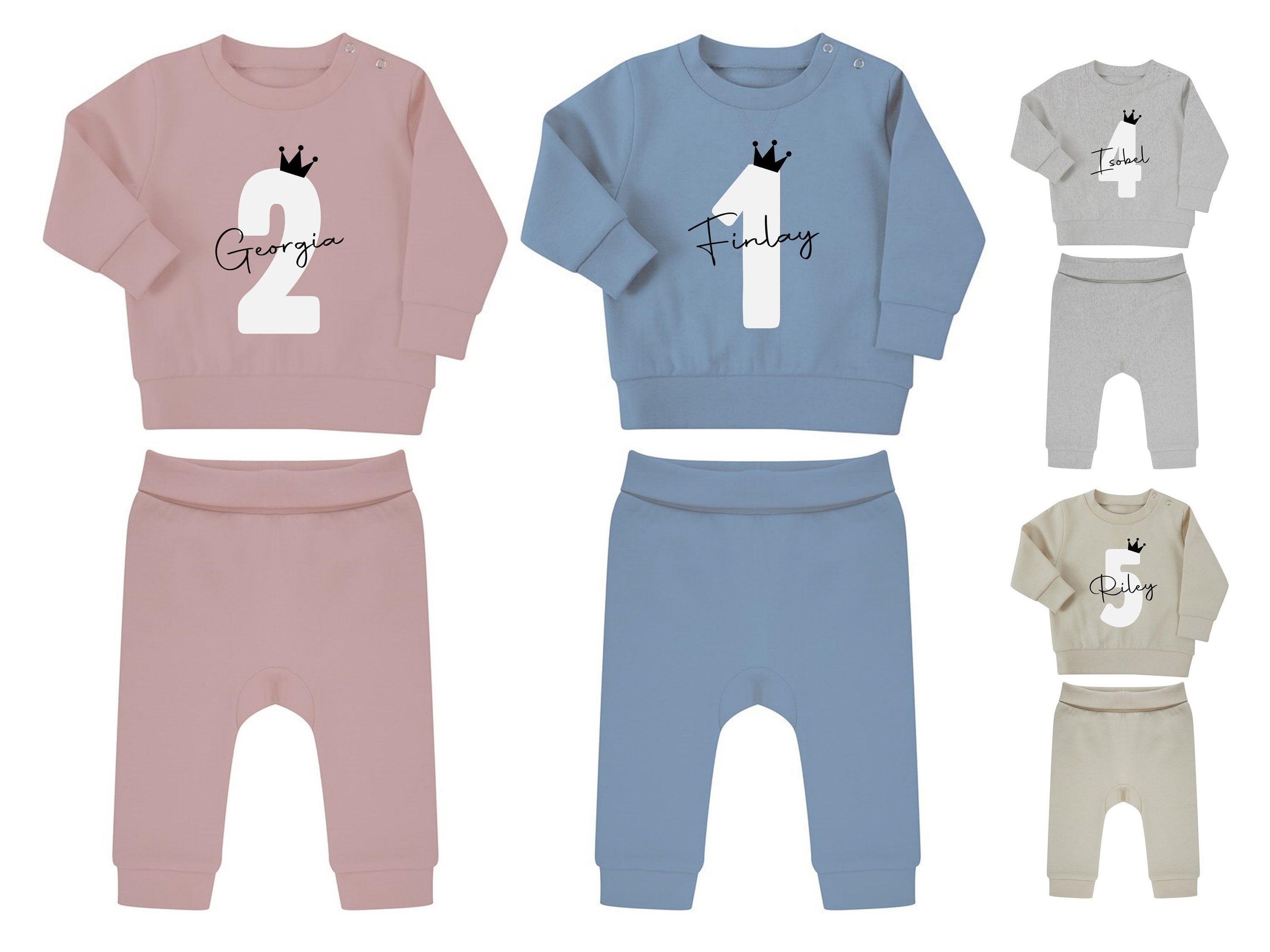 Personalised Name Age Baby & Toddler Sustainable Sweatshirt and Joggers Set Birthday Year Outfit