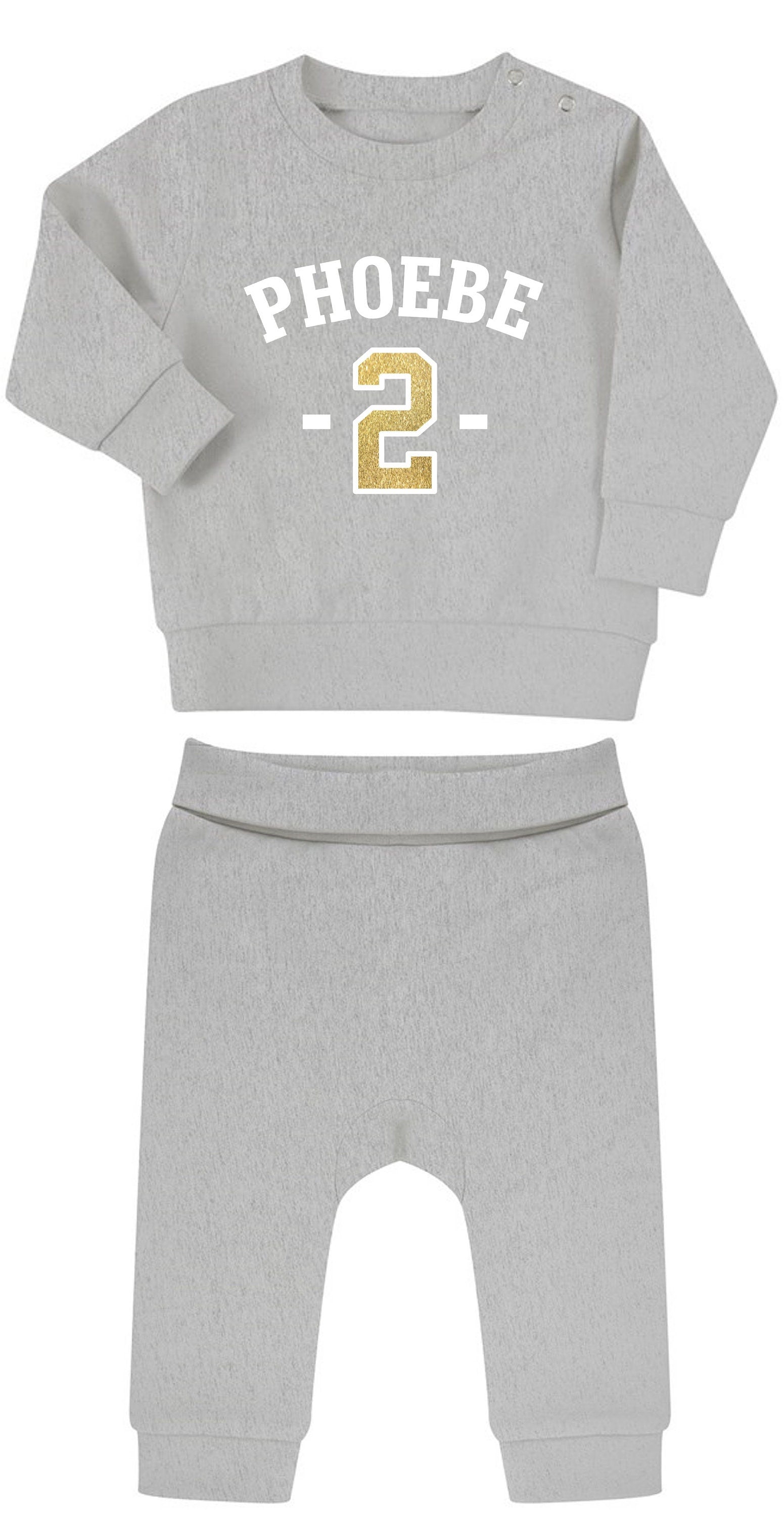 Personalised Name Age Baby & Toddler Sustainable Sweatshirt and Joggers Set Birthday Year Outfit