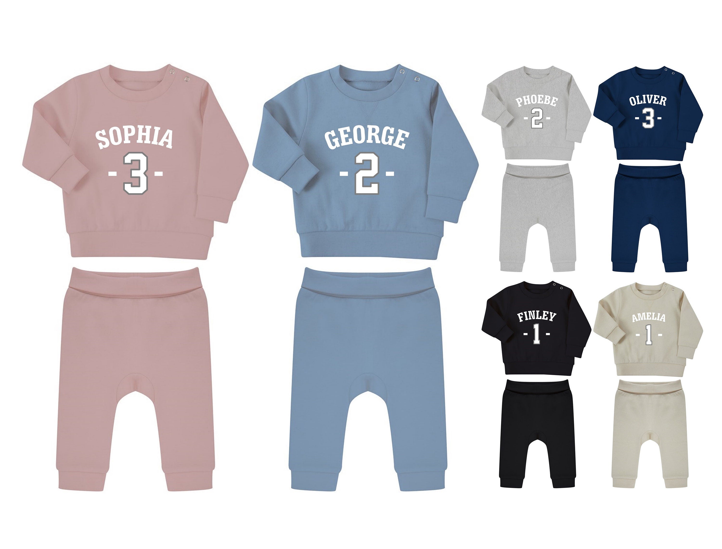 Personalised Name Age Baby & Toddler Sustainable Sweatshirt and Joggers Set Birthday Year Outfit