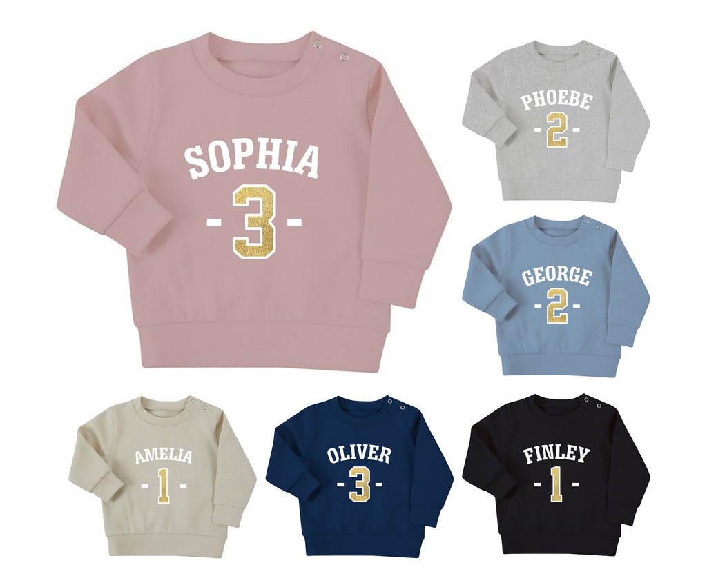 Personalised Name Age Baby & Toddler Sustainable Sweatshirt Birthday Year Outfit