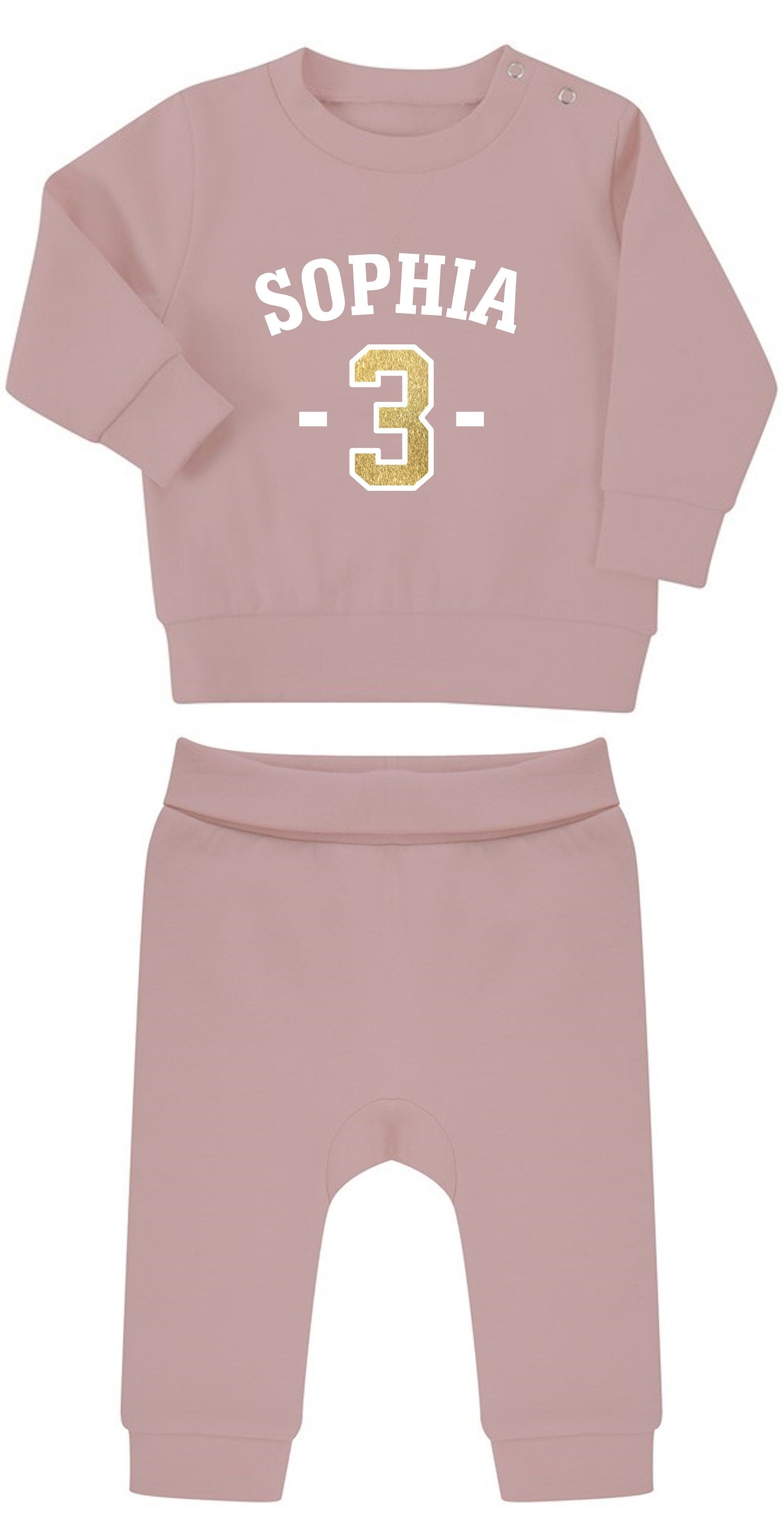 Personalised Name Age Baby & Toddler Sustainable Sweatshirt and Joggers Set Birthday Year Outfit