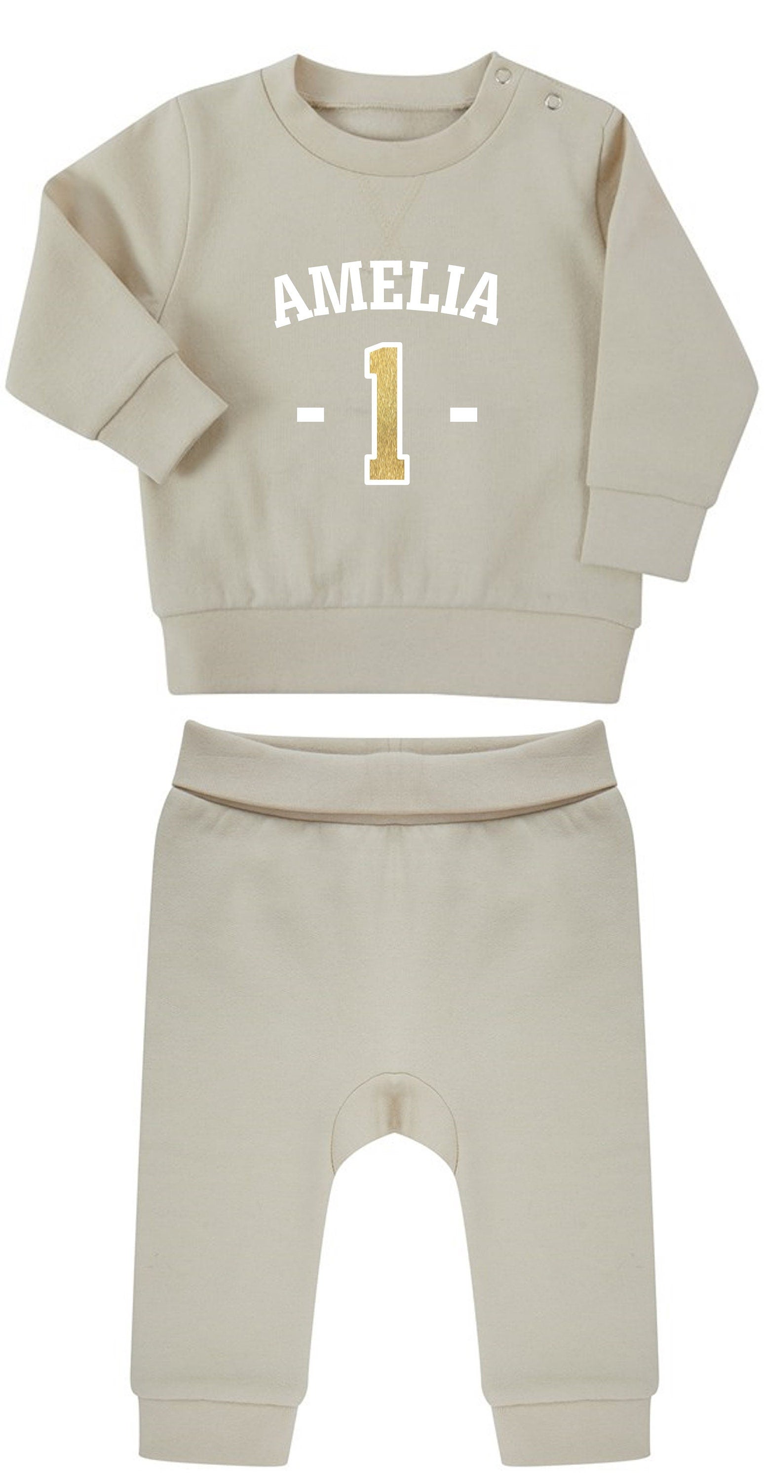 Personalised Name Age Baby & Toddler Sustainable Sweatshirt and Joggers Set Birthday Year Outfit