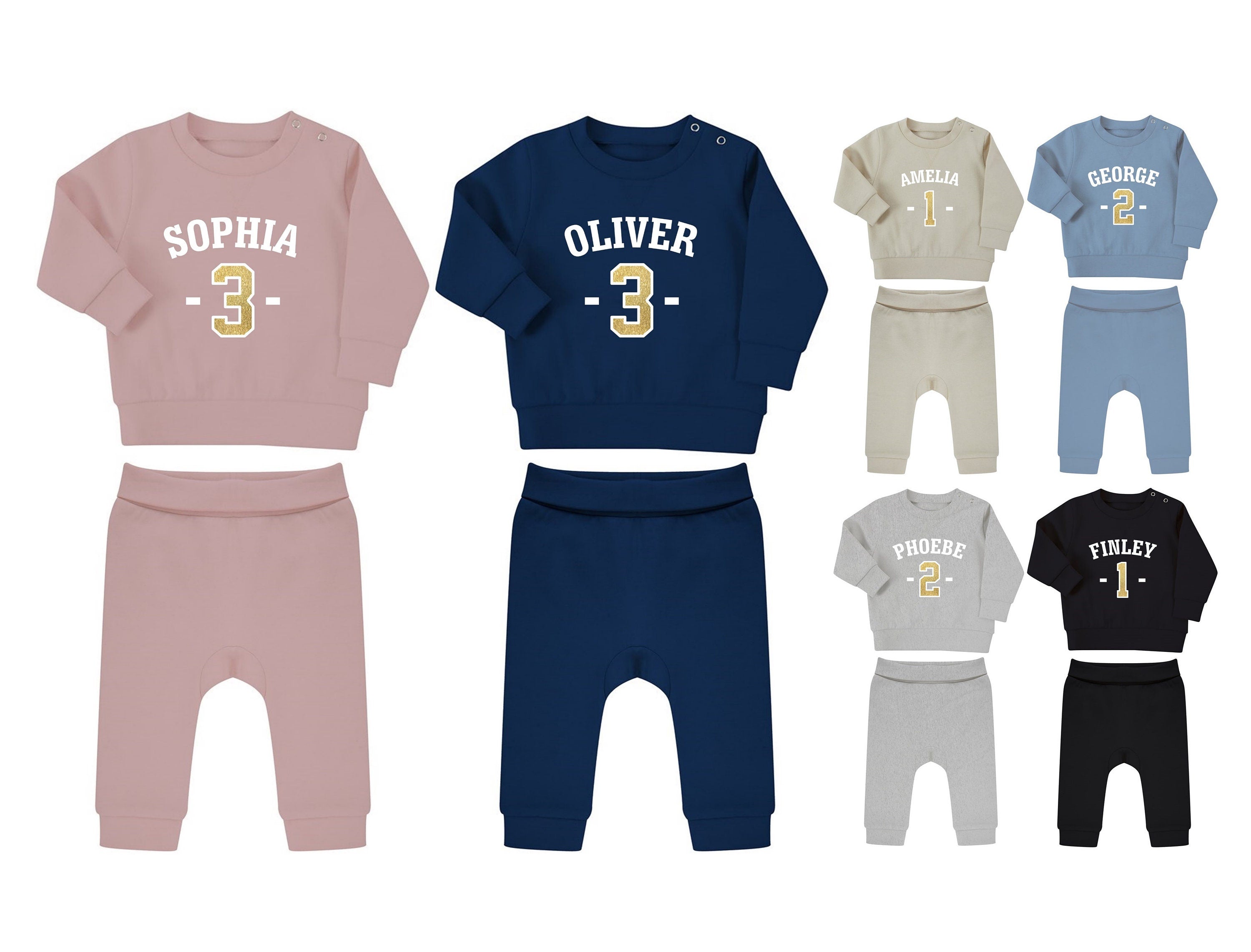 Personalised Name Age Baby & Toddler Sustainable Sweatshirt and Joggers Set Birthday Year Outfit