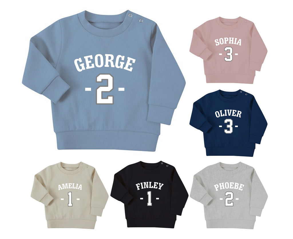 Personalised Name Age Baby & Toddler Sustainable Sweatshirt Birthday Year Outfit