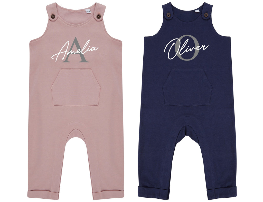 Personalised Name Initial Baby & Toddler Organic Cotton Dungarees