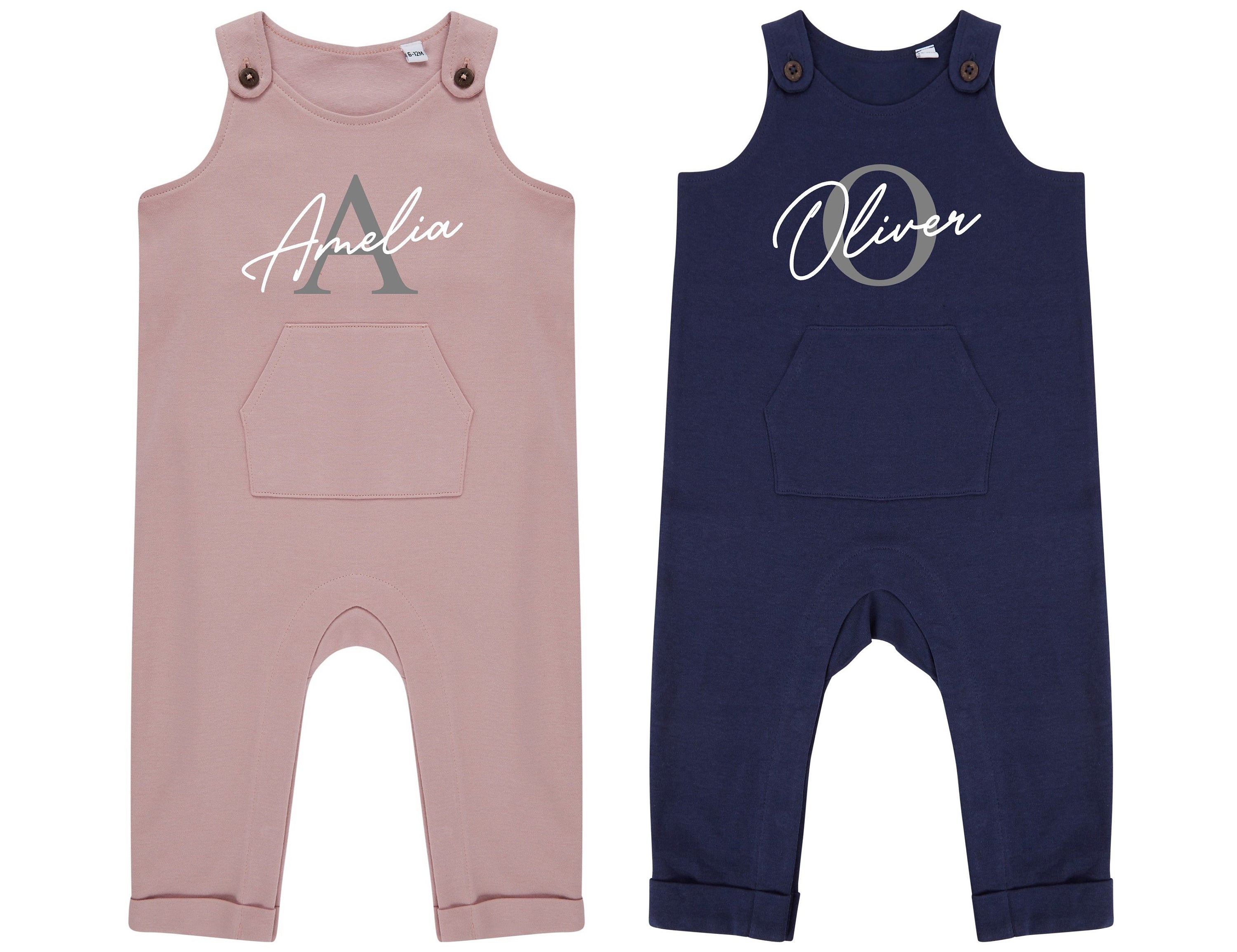 Personalised Name Initial Baby & Toddler Organic Cotton Dungarees