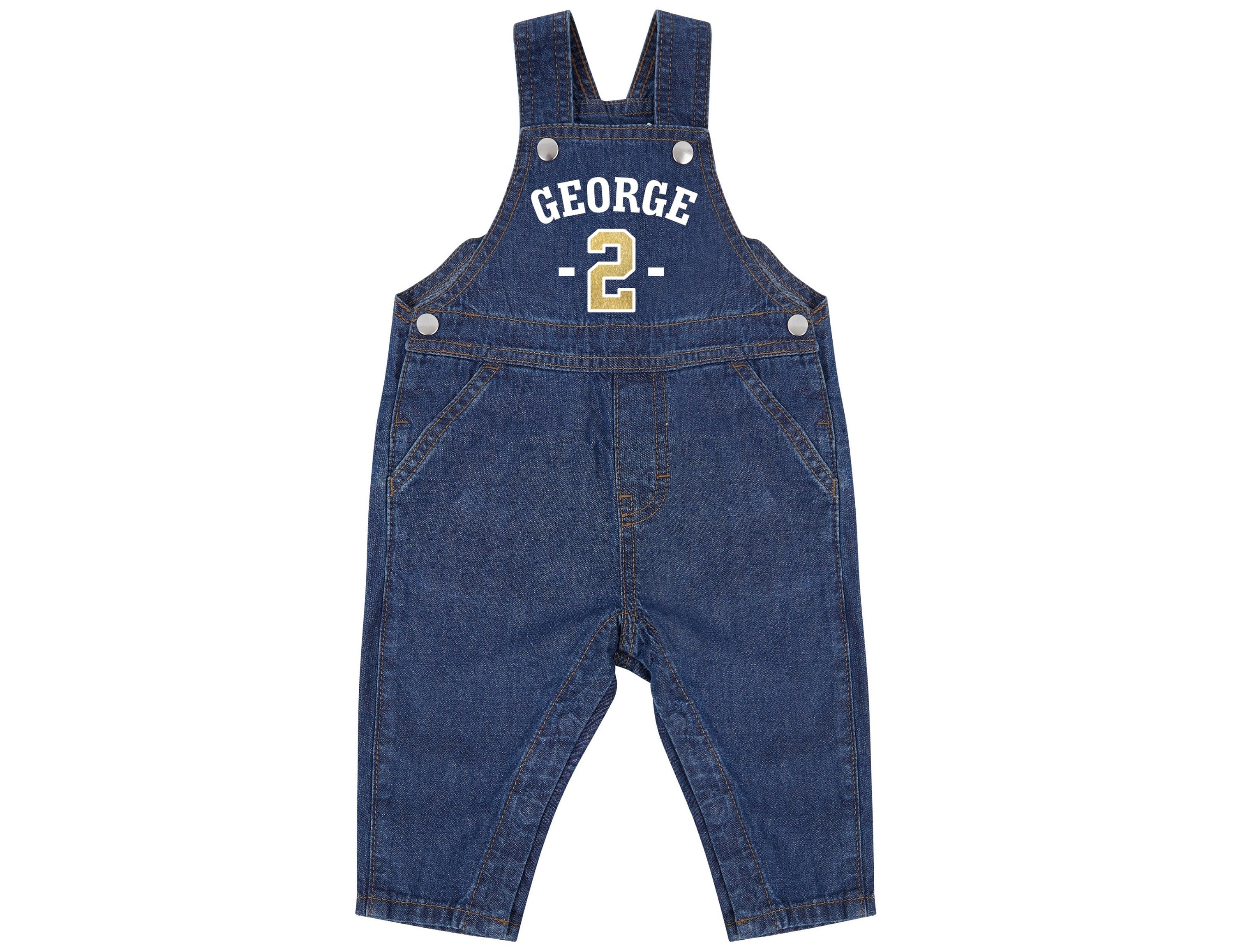 Personalised Name Birthday Age Baby & Toddler Cotton Denim Dungarees