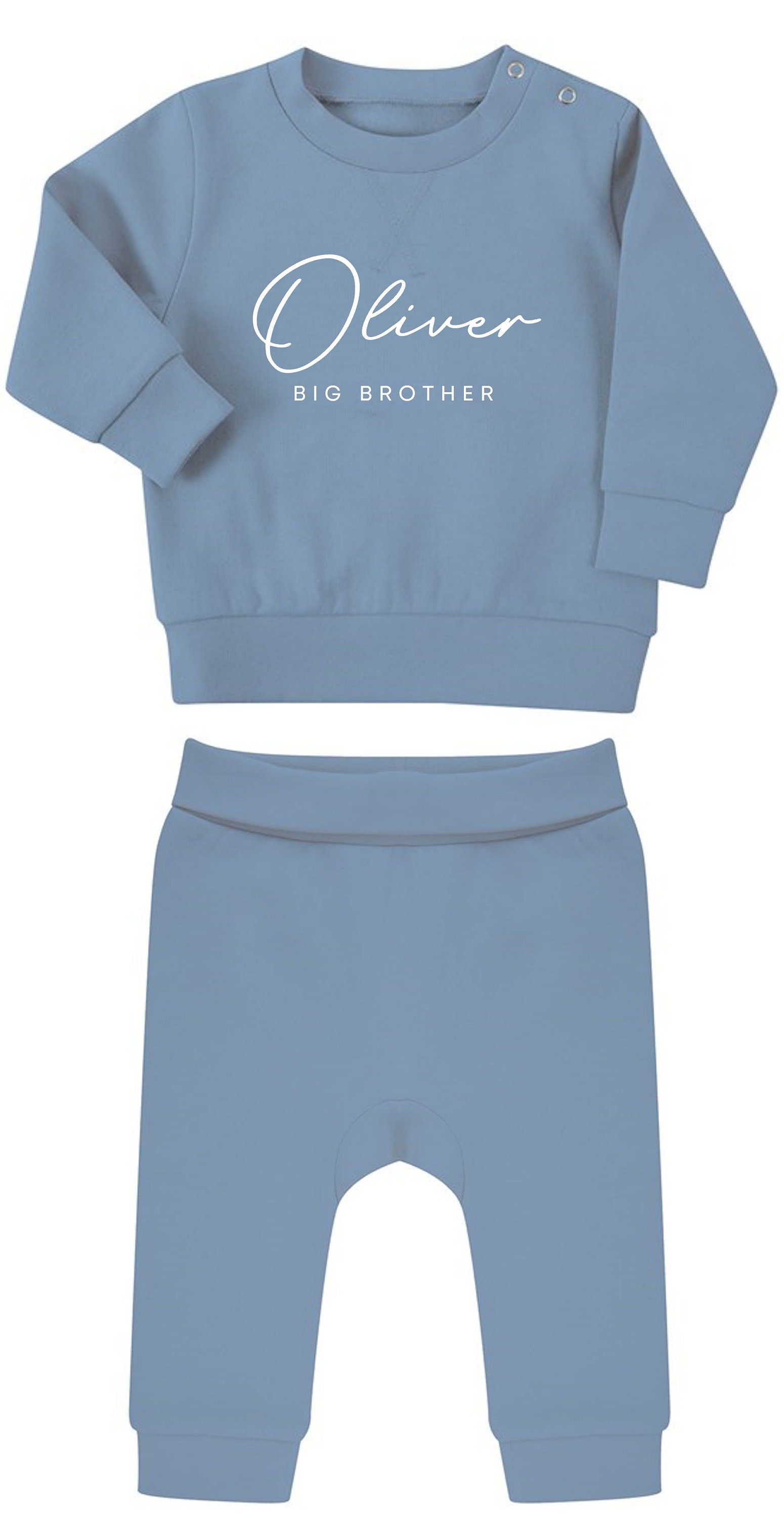 Personalised Name Big & Little Brother Baby Toddler Sustainable Sweatshirt and Joggers Set Matching Outfits