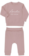 Personalised Name Big & Little Sister Baby Toddler Sustainable Sweatshirt and Joggers Set Matching Outfits