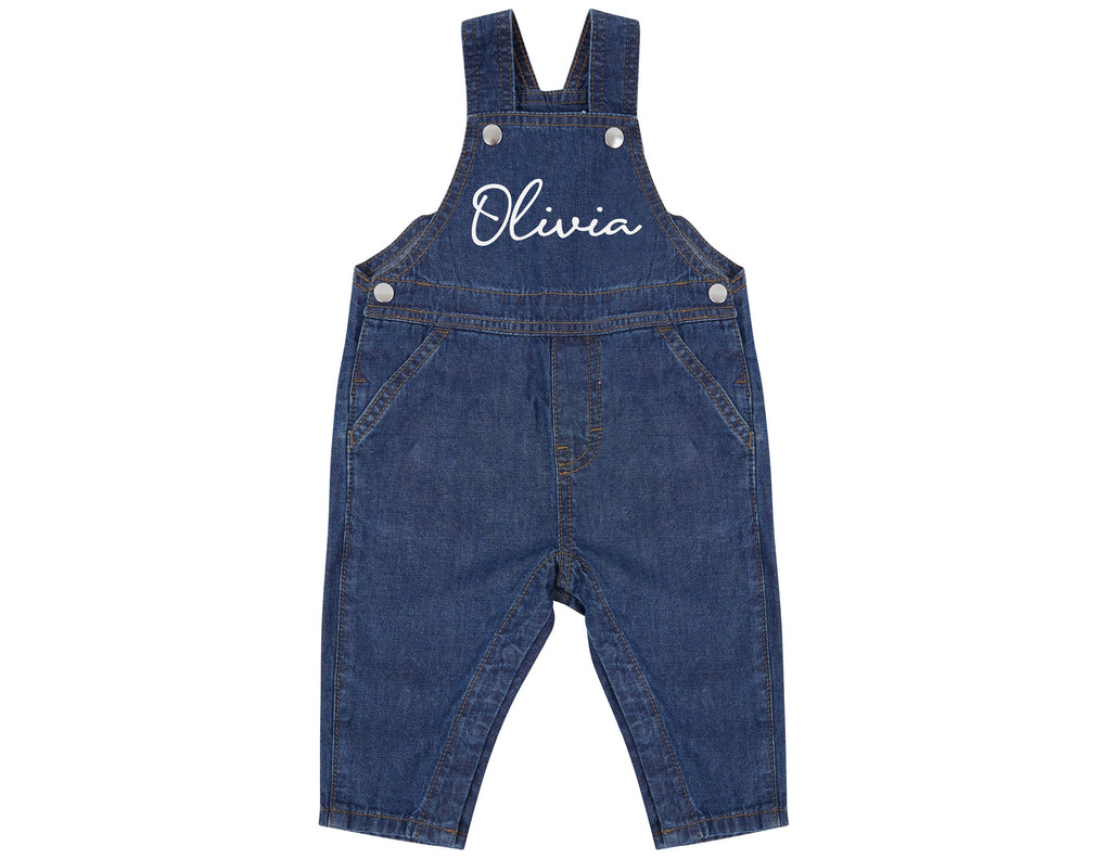 Personalised Name Baby & Toddler Cotton Denim Dungarees