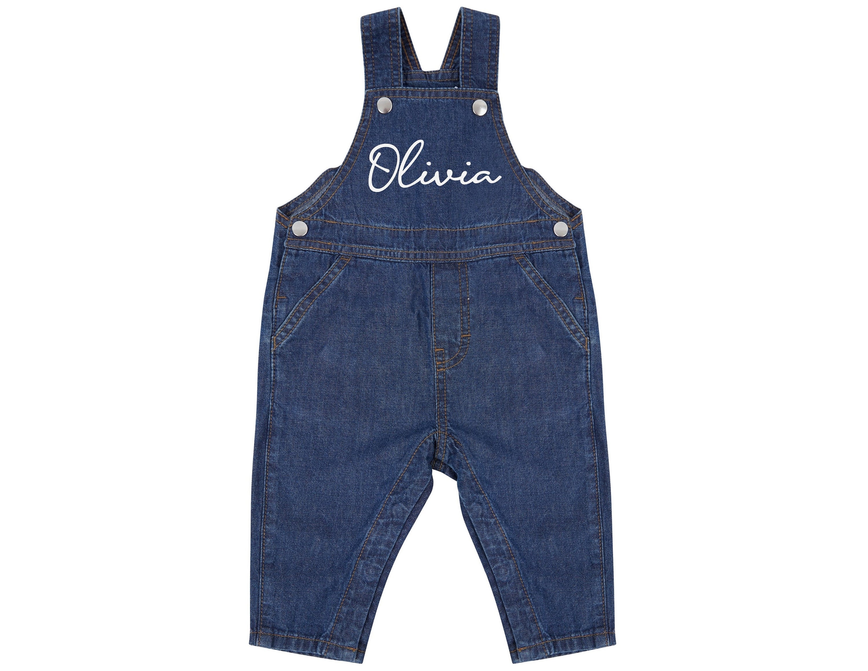 Personalised Name Baby & Toddler Cotton Denim Dungarees
