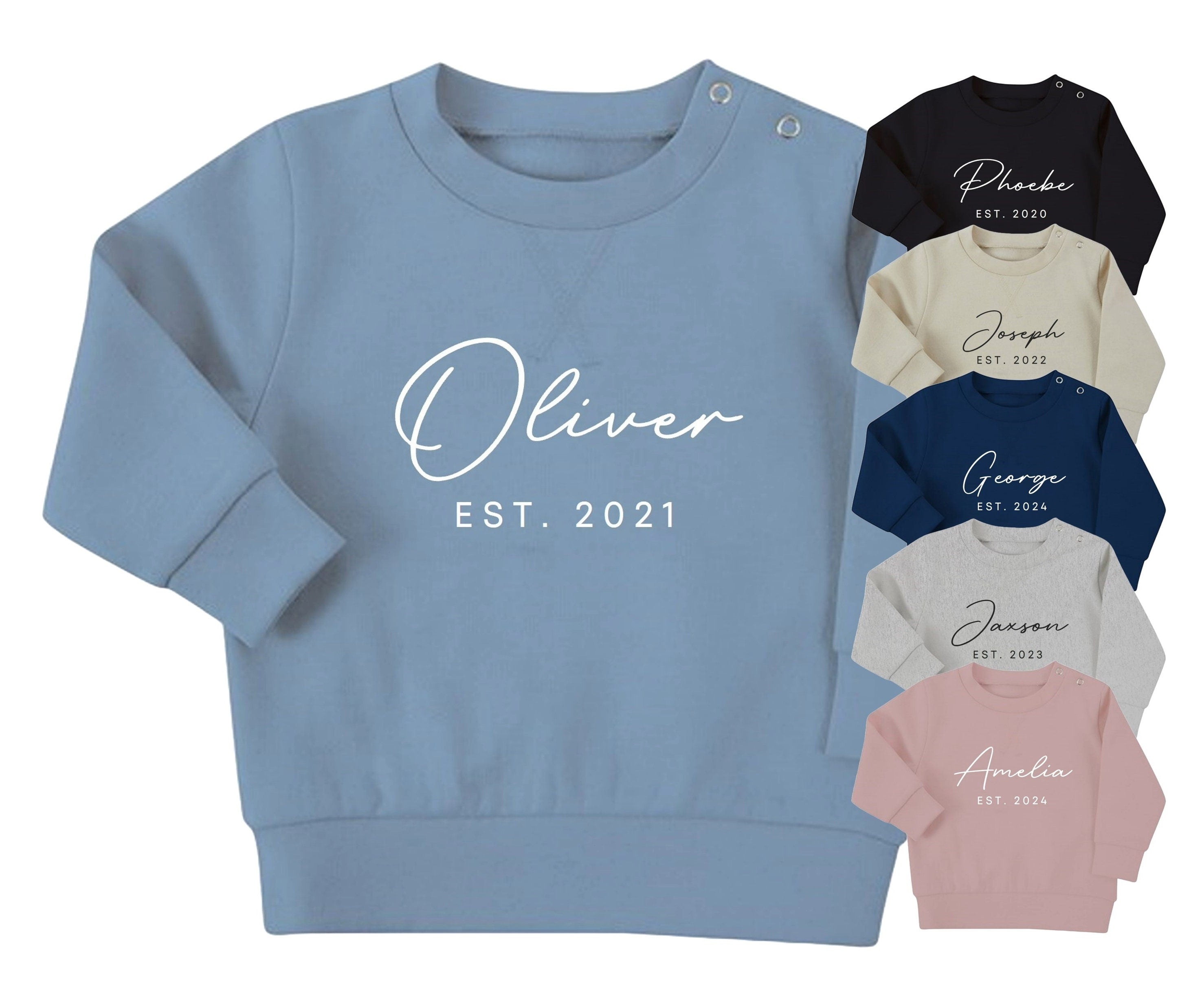 Personalised Name Baby & Toddler Sustainable Sweatshirt Est. Year Birthday Outfit