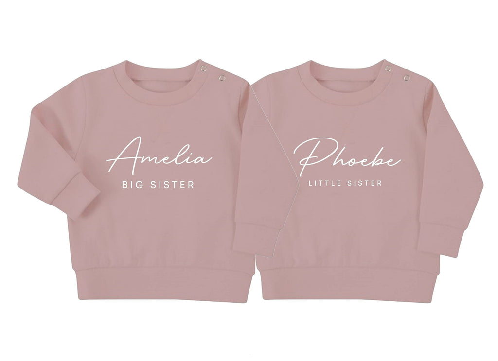 Personalised Name Big & Little Sister Baby Toddler Sustainable Sweatshirt Set Matching Outfits