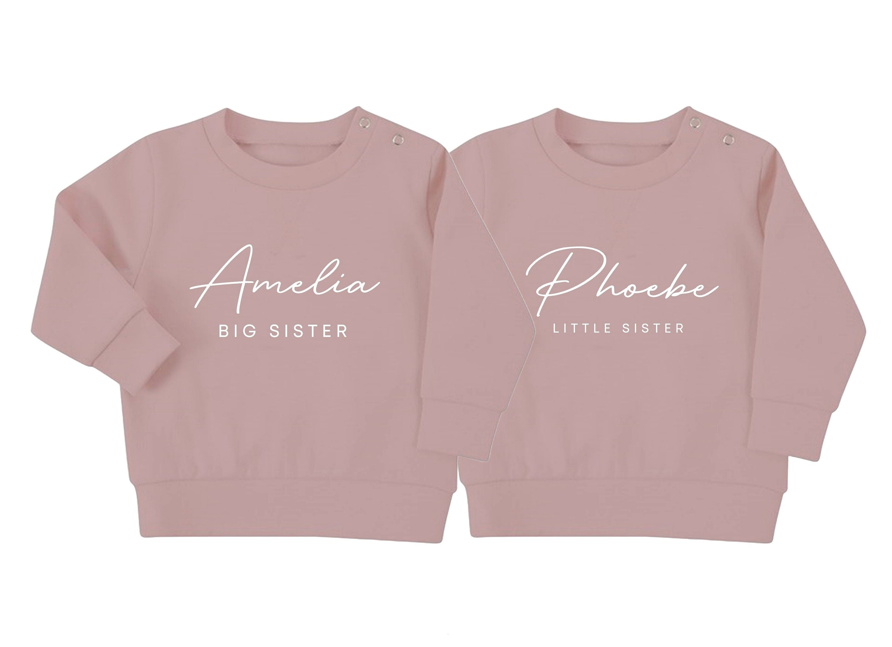 Personalised Name Big & Little Sister Baby Toddler Sustainable Sweatshirt Set Matching Outfits