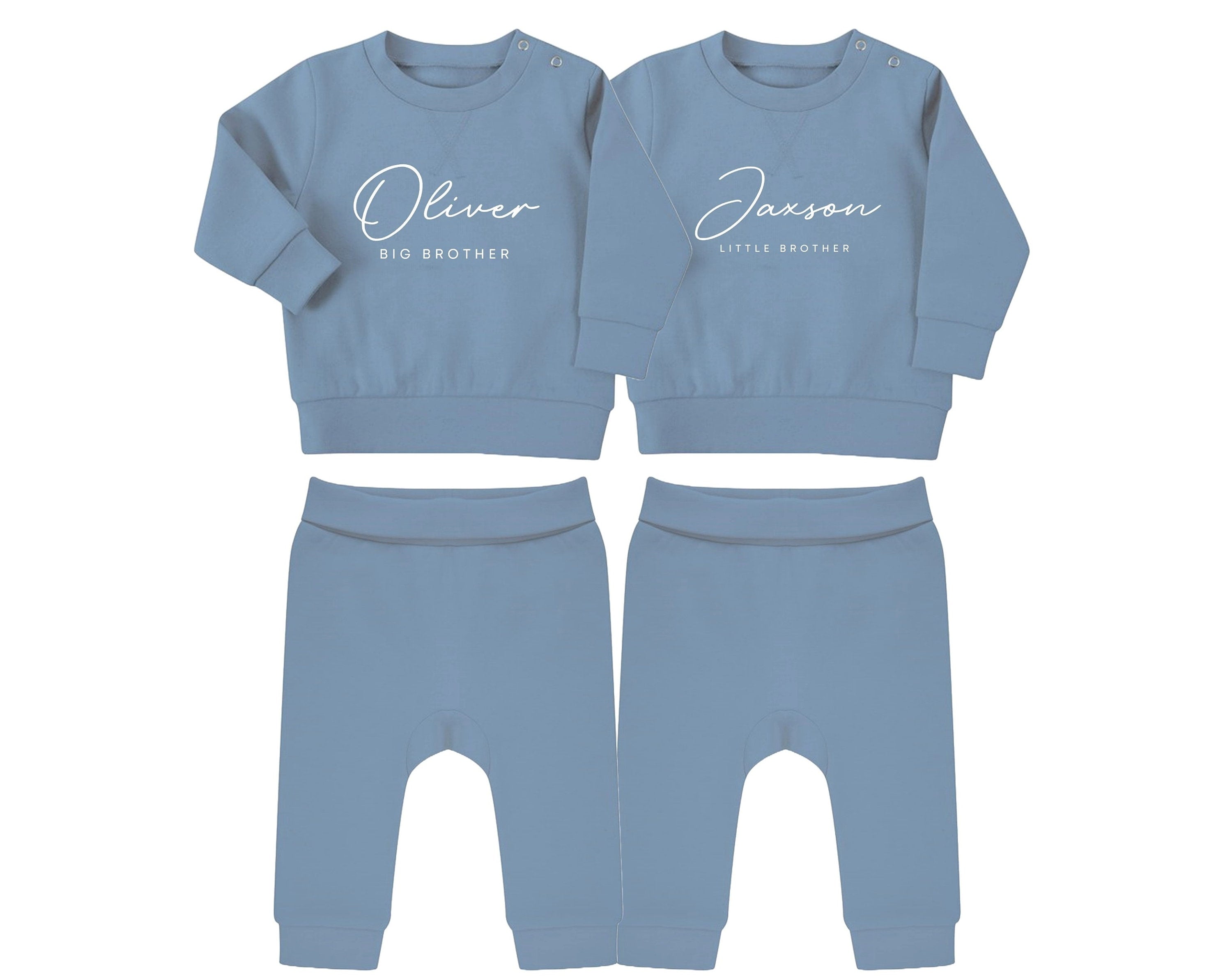 Personalised Name Big & Little Brother Baby Toddler Sustainable Sweatshirt and Joggers Set Matching Outfits