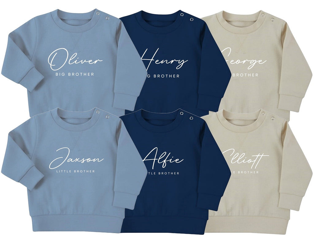 Personalised Name Big & Little Brother Baby Toddler Sustainable Sweatshirt Set Matching Outfits